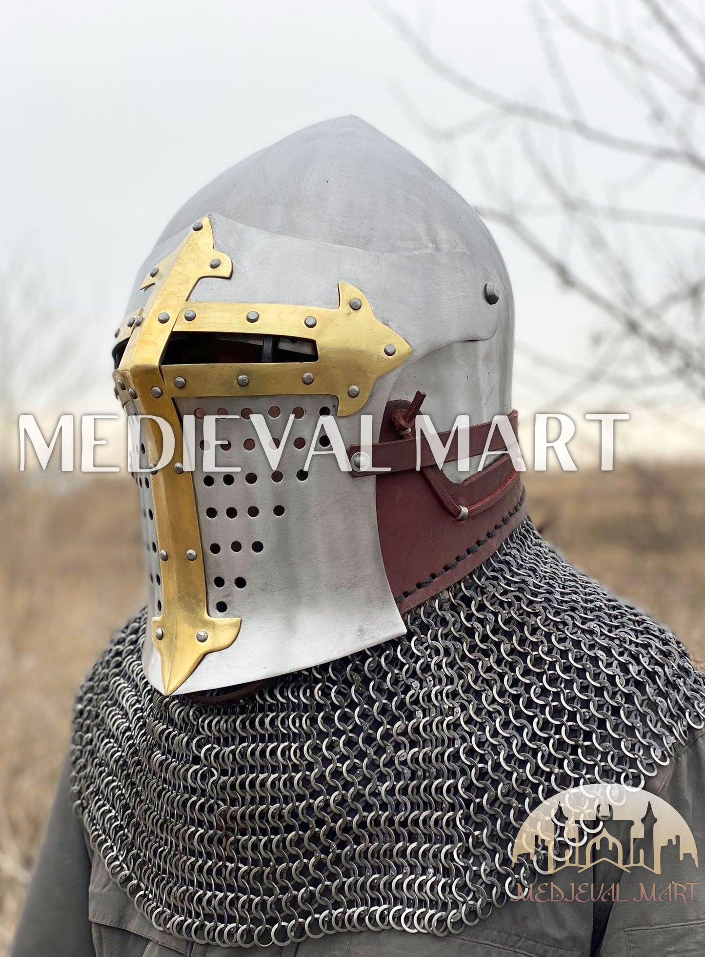 MEDIEVALMART Medieval European ROA Buhurt Knight Helmet W/H Gold Decoration