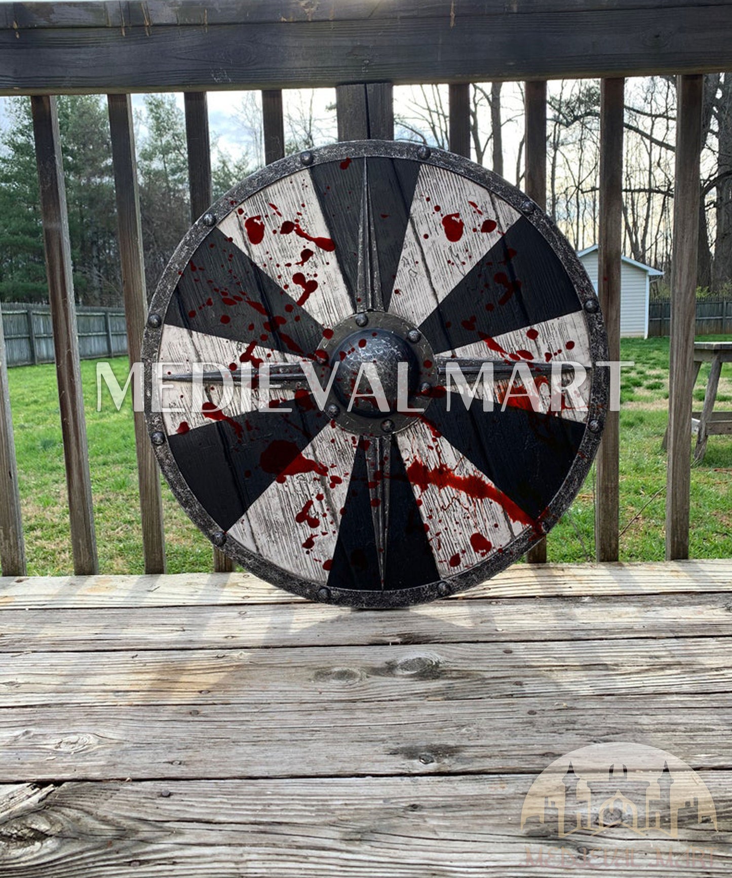 MEDIEVALMART Iconic Viking's Valhalla Black/gray Ivar the Boneless Iron Spikes Battle’s Viking Wooden Shield | Gifts For Dad
