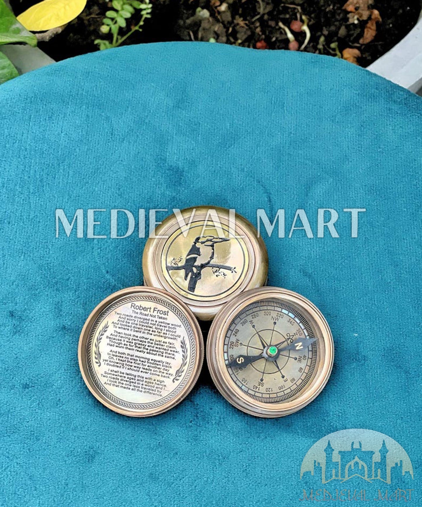 MEDIEVALMART Vintage Pirates Equipment Custom Engrave Compass Gold Finish | Gift For Father Day