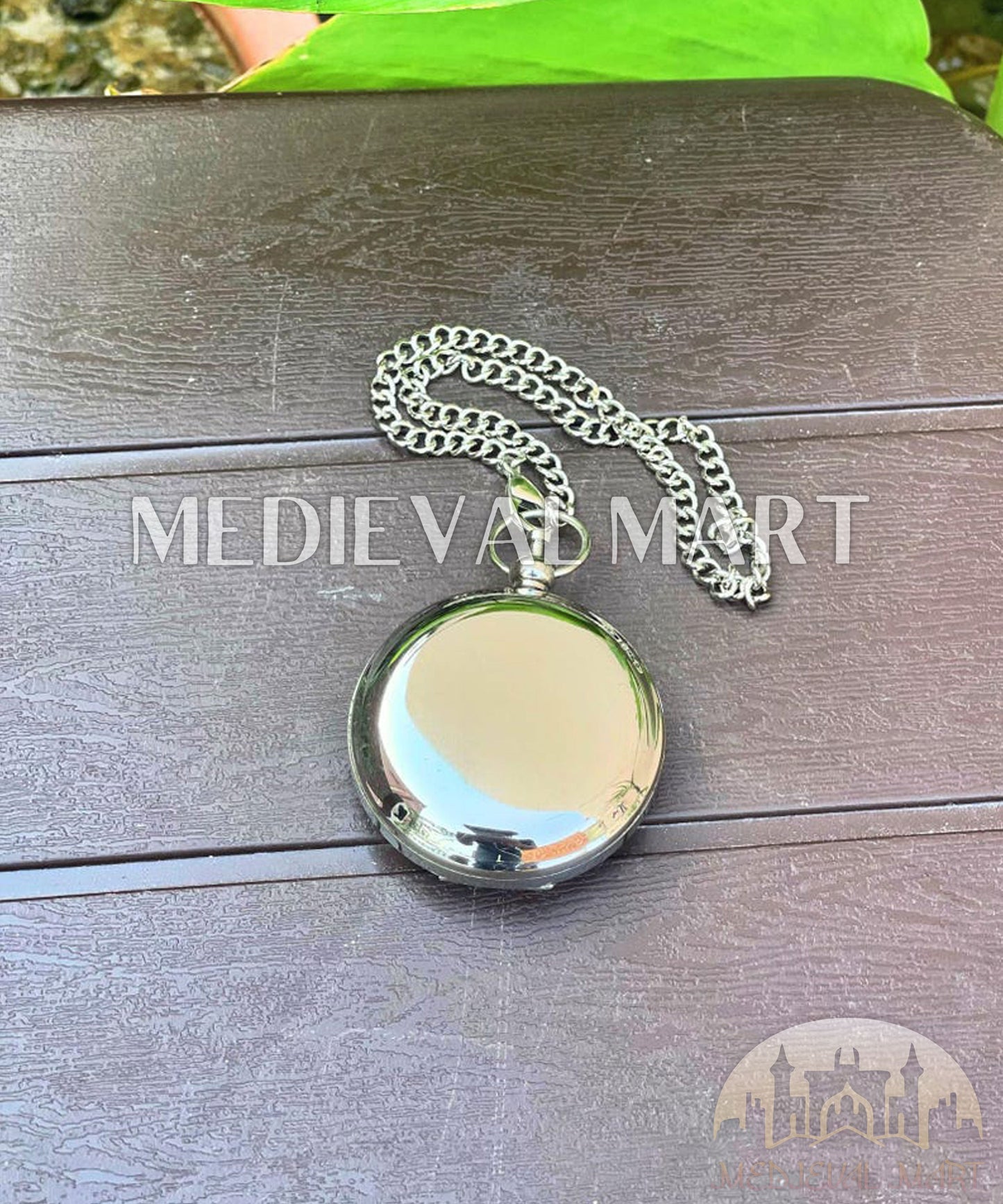 MEDIEVALMART Chrome Plate Nautical Engrave Locket Compass Silver Finish W/H Gen-2 Wooden Case | Gift For Mom
