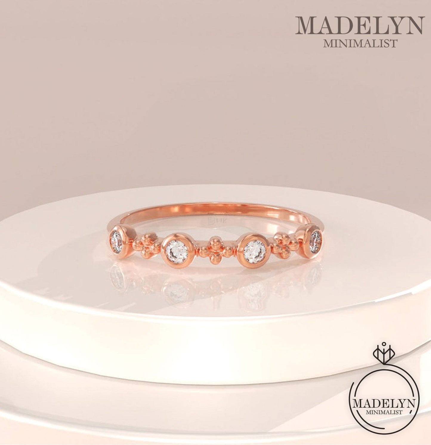 MADELYN MINIMALIST 14k Solid Gold Tiny Bezel Lab Diamond Cz Stacking Ring | Gift for Her