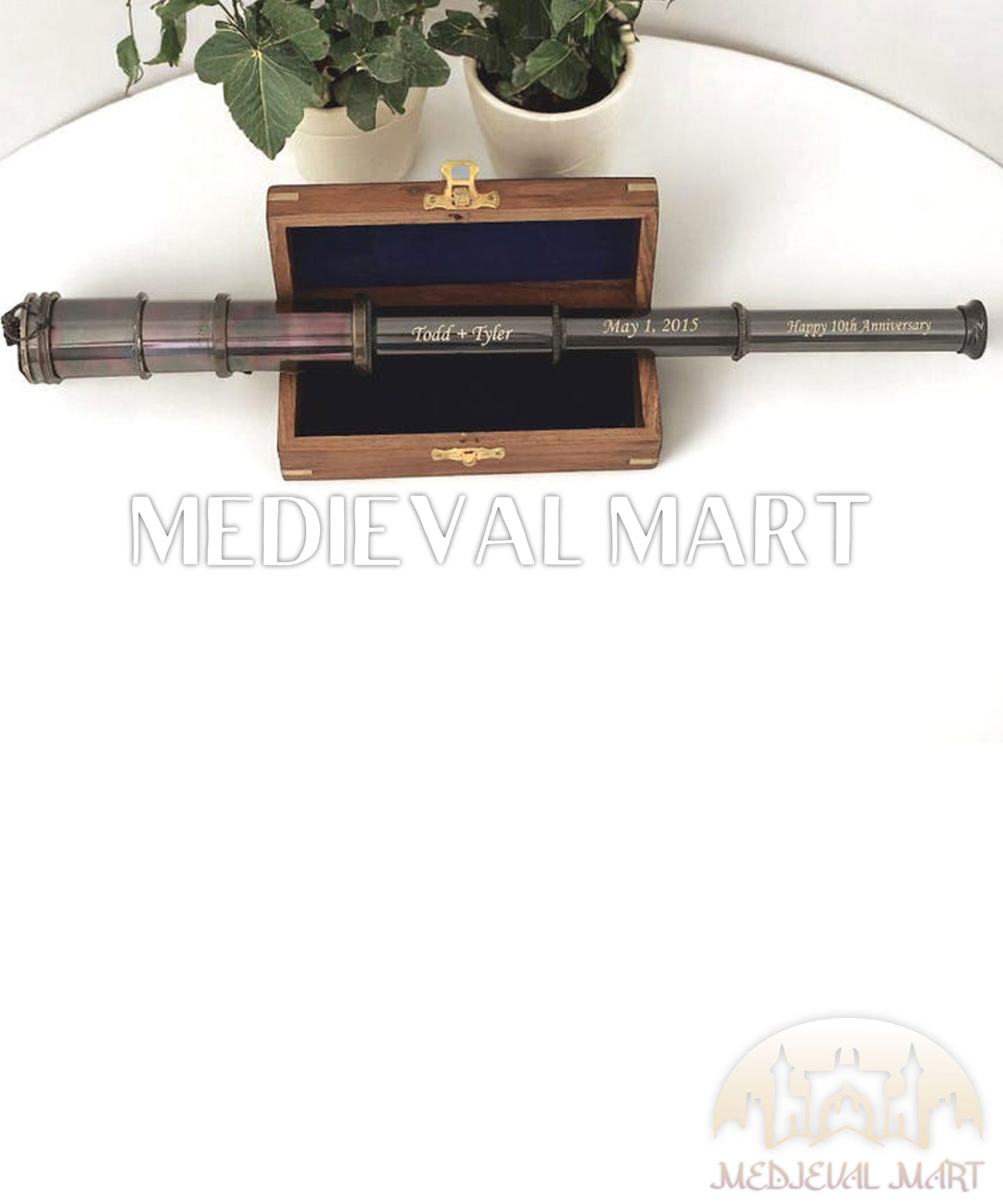 MEDIEVALMART Nautical Antique Brass Custom Telescope With Box Gift for Mom