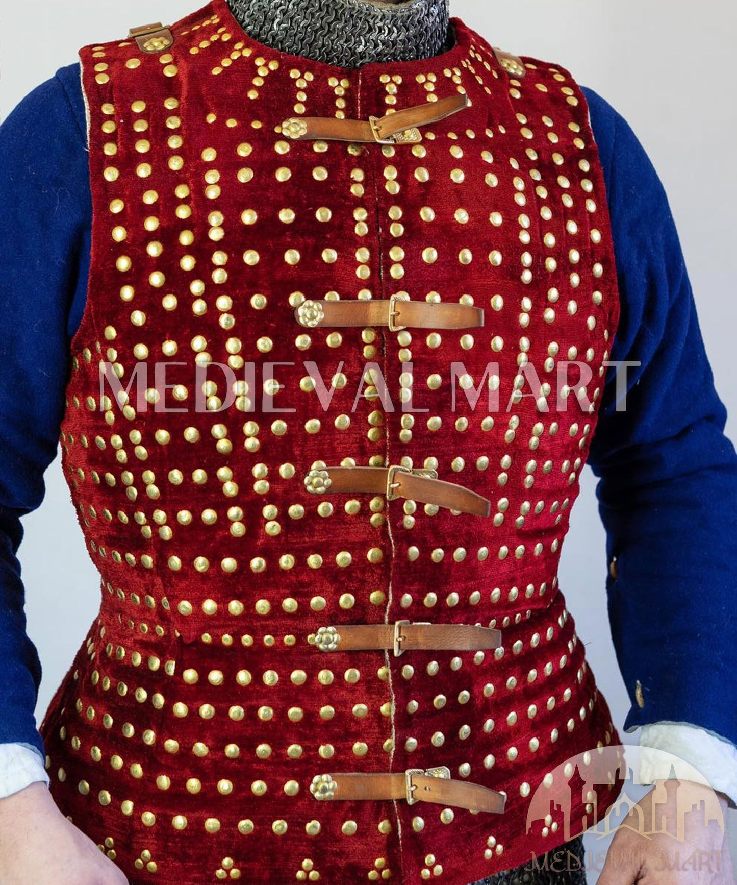 MEDIEVALMART Historical Spanish Renaissance PREMIUM Red Brigandine Jacket Armor W/H Brigandine Spaulders Best for Unisex For Halloween Day