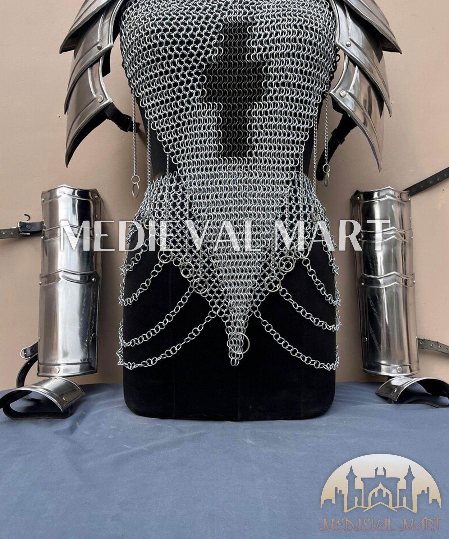 MEDIEVALMART (Isolara Dragonplate) Women’s Armor W/H Silver (Dragonfang) Jesus Chainmail + Arms Armor