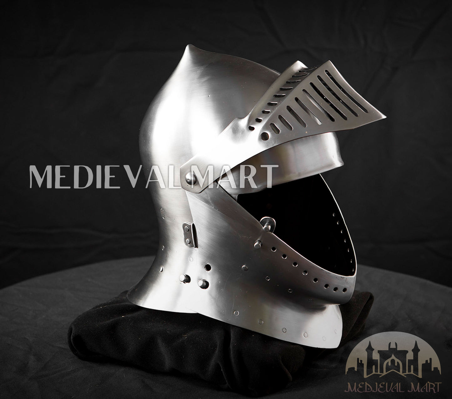 MEDIEVALMART 13th-Century Medieval European Mild Steel knight Closed "Griffon" Helmet