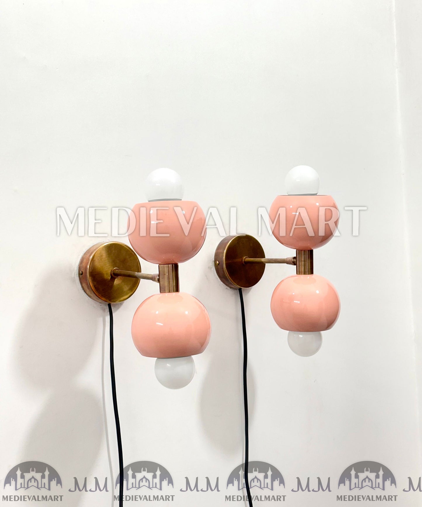 MEDIEVALMART Mid-Century Brass Diabolo Wall Sconce Pair Italian Style