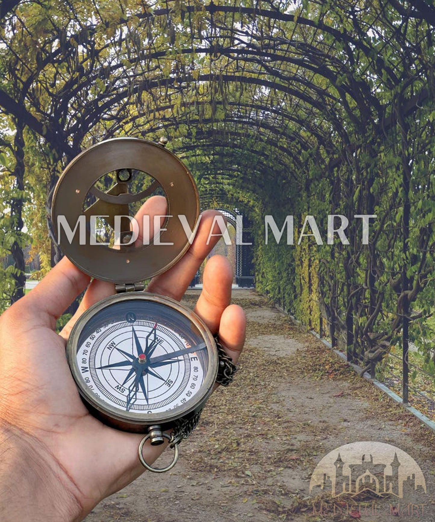 MEDIEVALMART Personalized Nautical Sun Clock Adventure Compass Gold Finish W/H Gen-1 Wooden Case | Gift For Mom