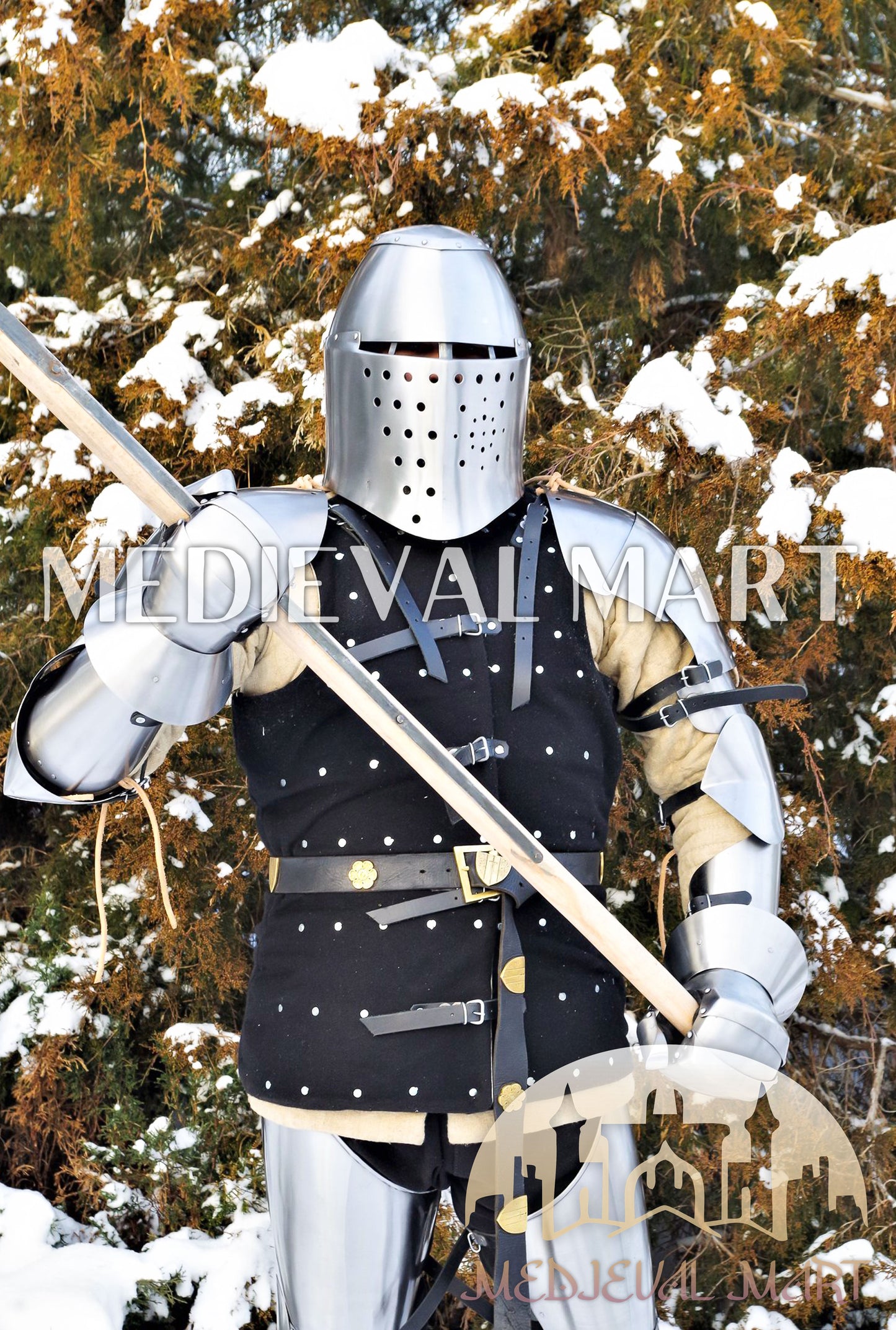 MEDIEVALMART European Sport Buhurt Combat Hardened Steel Suit of Full Body Costume W/H Viking Axe & Titanium Brigandine