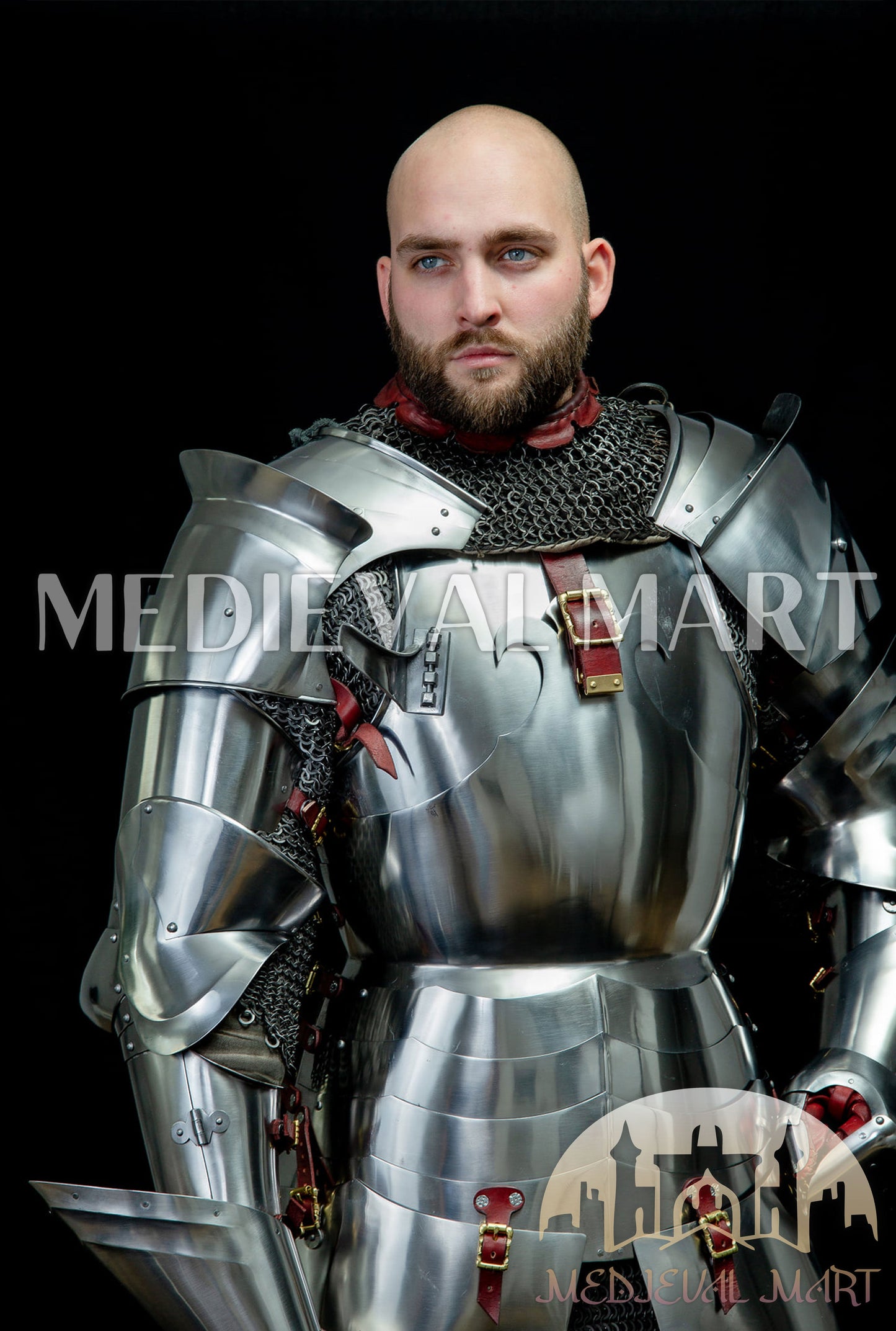 MEDIEVALMART 14th-Cen European English Hardend Steel Plate Armor Buff Polish W/H Houndskull Closed Bascinet