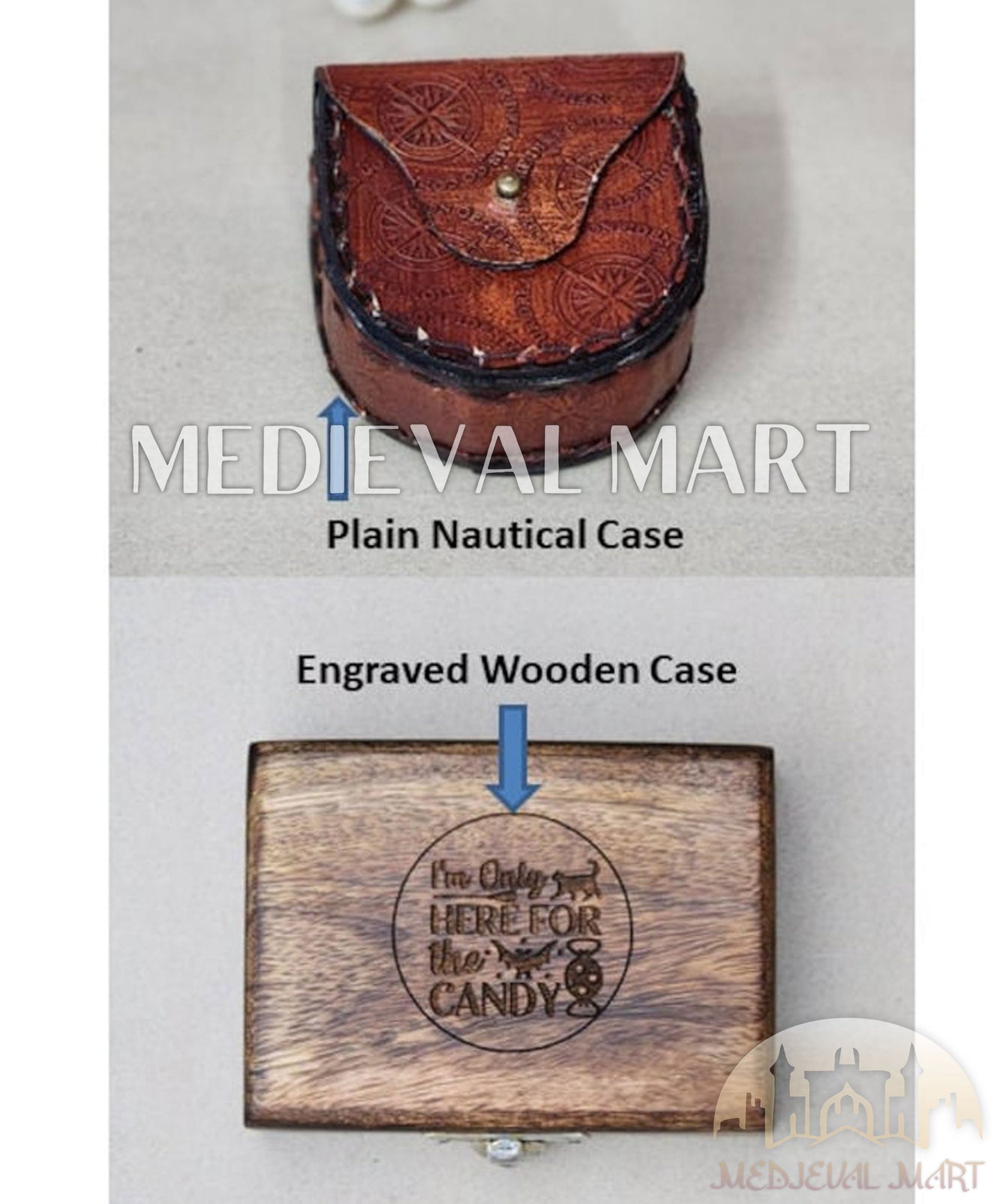 MEDIEVALMART Personalized Nautical Brass Compass Gold Or Bronze Finish W/H Gen-2 Wooden Case | Gift For Christmas