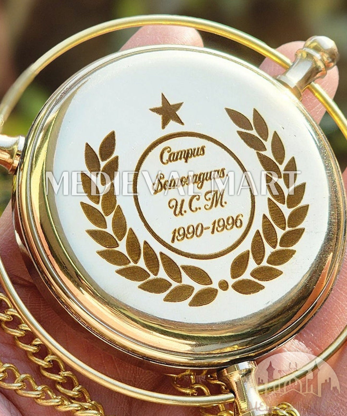 MEDIEVALMART Nautical Custom Engraved Alethiometer Chrome Pocket Compass Chrome Finish W/H Lather Case | Gift For Mom