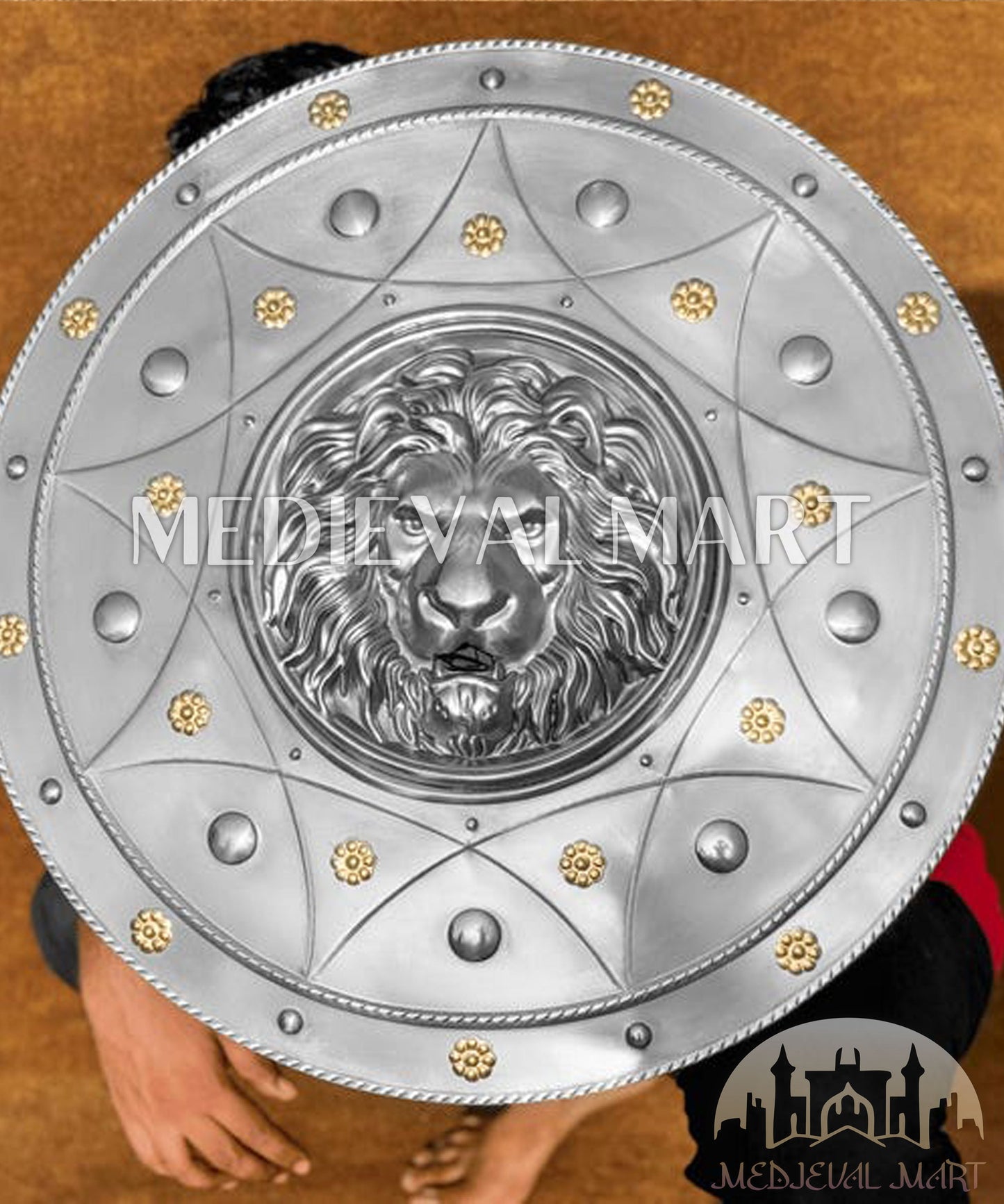 MEDIEVALMART Medieval Lion Face Spartans Shield Two Finish Brown or Silver | Gift for Dad