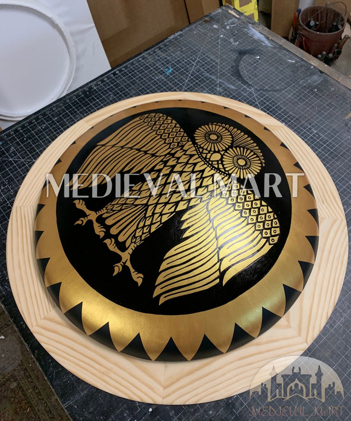 MEDIEVALMART Iconic Athenian Owl Ancient Greek Hoplite Battleworn Metal/Brass Shield | Gifts For Dad