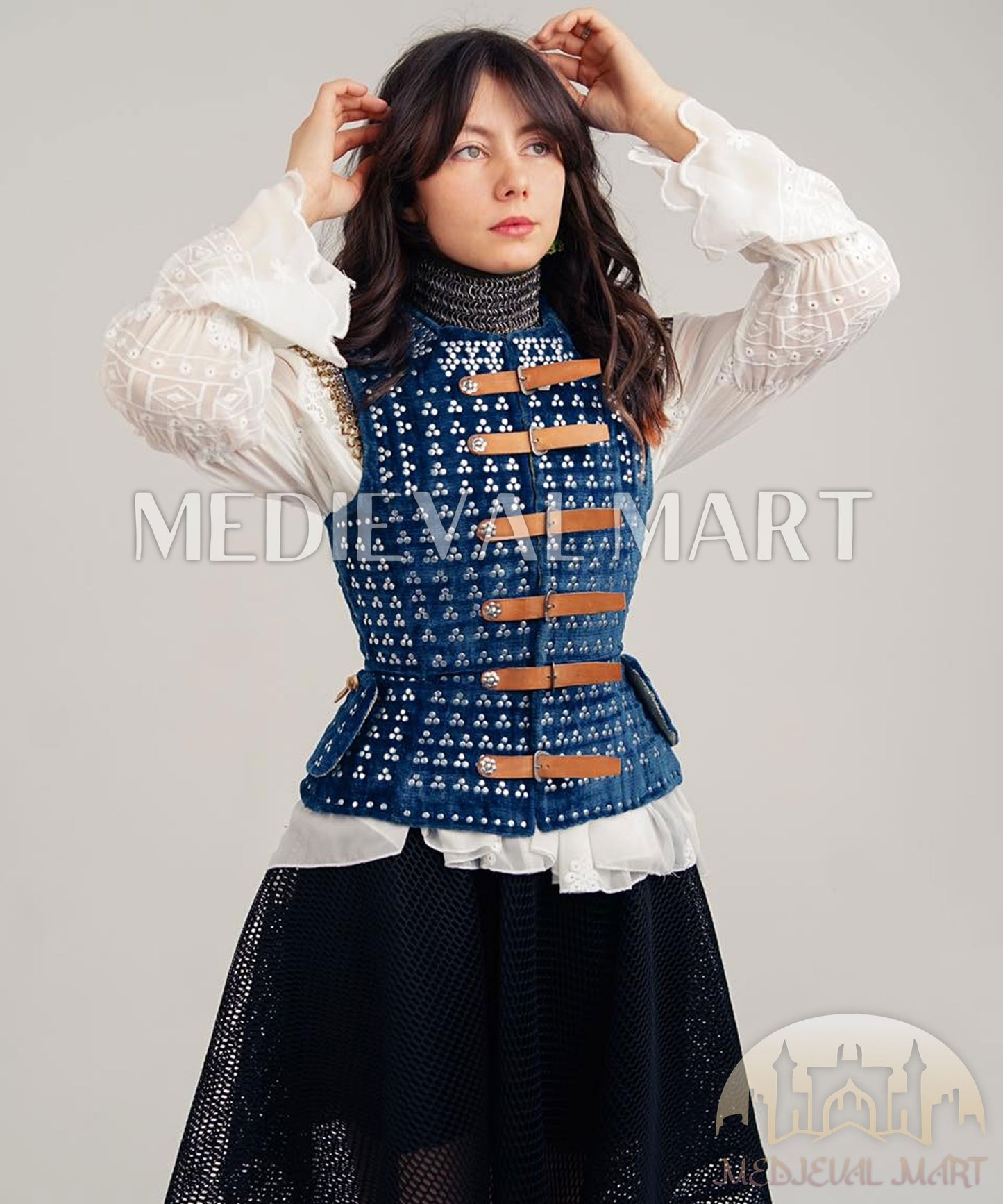 MEDIEVALMART Special Female Spanish Renaissance PREMIUM Blue Brigandine Jacket Armor Best for Teen or Adults Female For Halloween or Cosplay