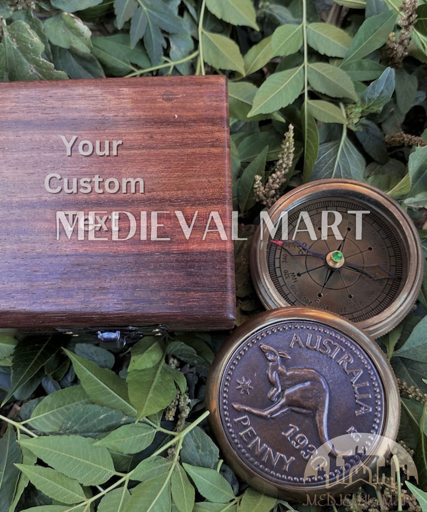 MEDIEVALMART Australian 1930 Antique Finish bandicoot Compass W/H Custom Wooden Case | Gifts For Mom & Dad