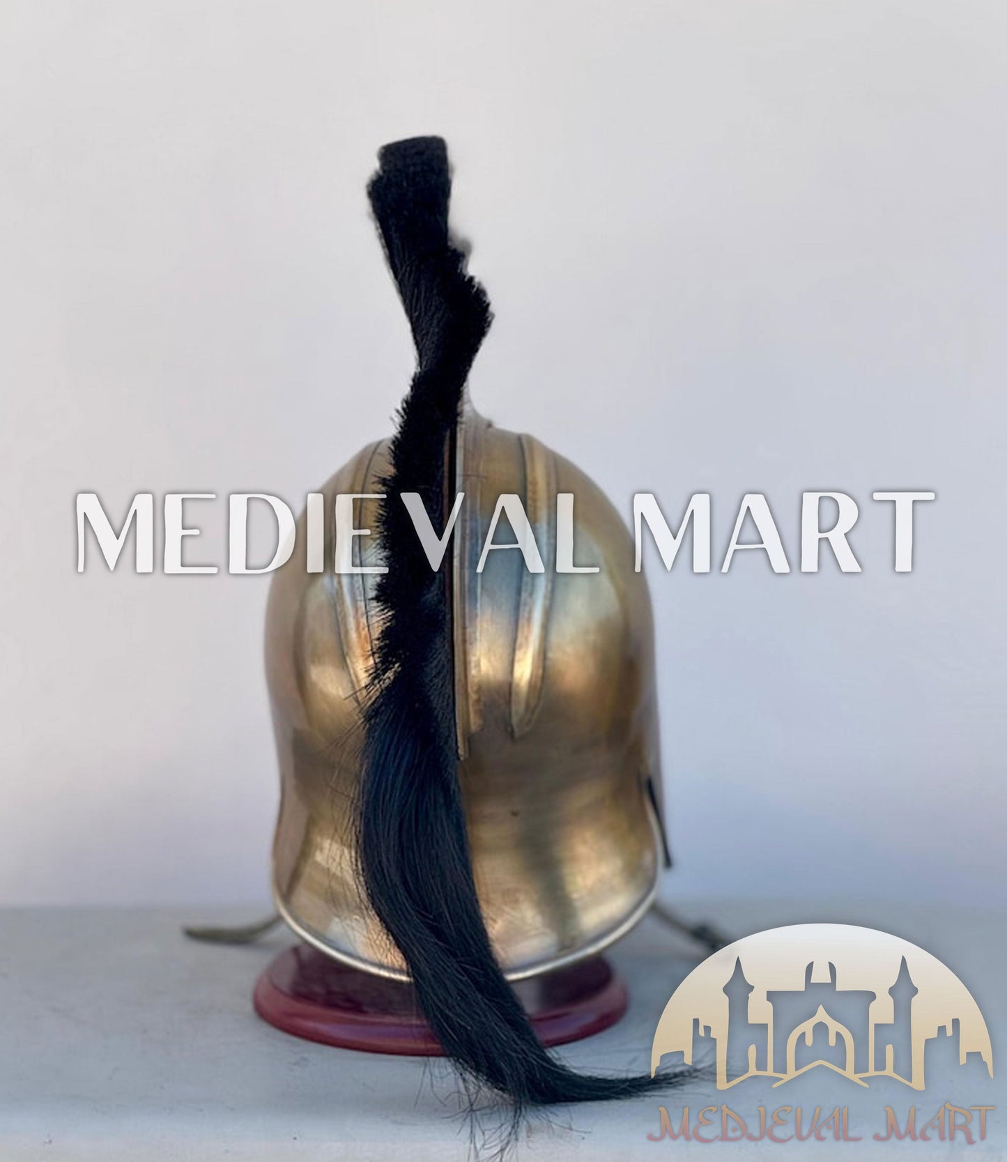 MEDIEVALMART "Achilles" Gold Finish Trojan Warrior Helmet W/H Free Stand | Troy Props
