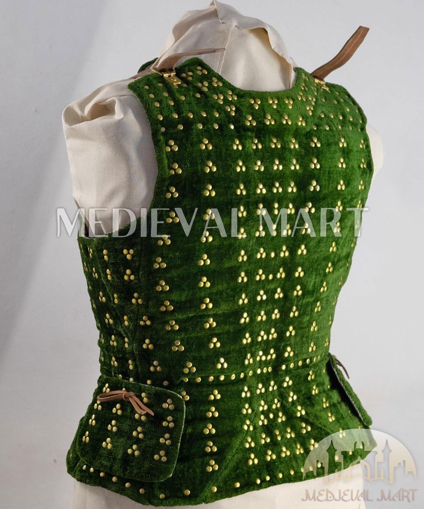 MEDIEVALMART Medieval Spanish Renaissance PREMIUM Green Brigandine Jacket Armor W/H Brigandine Spaulders Best for Unisex For Halloween Dad