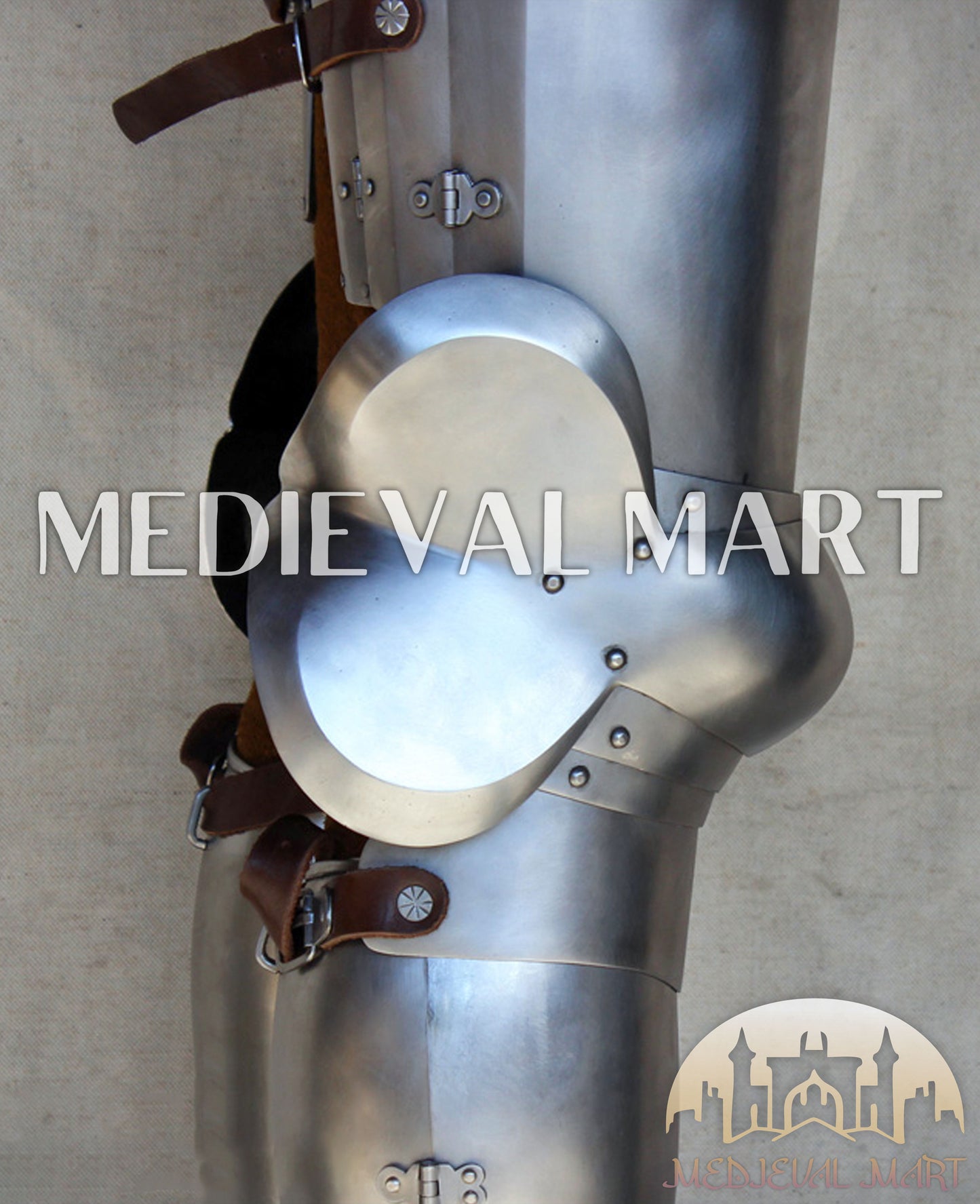 MEDIEVALMART European Greaves Knight English Legs Armor "Buff Polish"