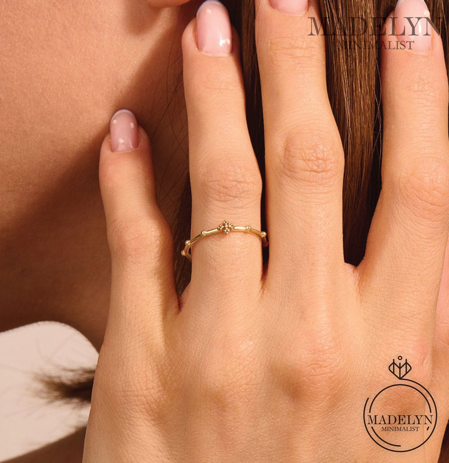 MADELYN MINIMALIST 14k Solid Gold Rosary Cristian Ring Catholic Dainty Ring for Women | Gift For Mom or Her