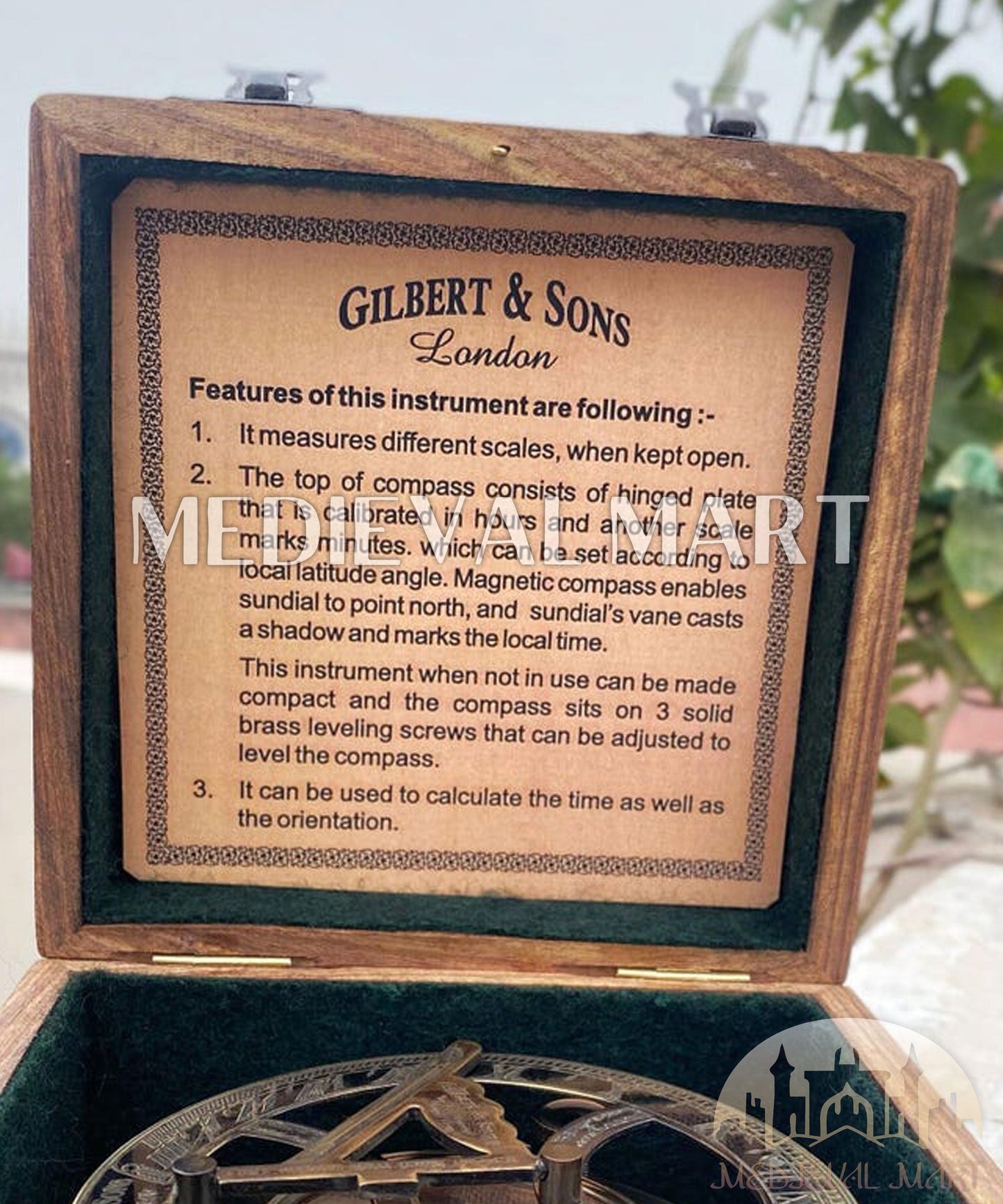 MEDIEVALMART “SolarVane” Antique Brass Sundial Compass (1895 Replica) W/H “VintageVault” Case | Nautical Gifts For Mom, Dad