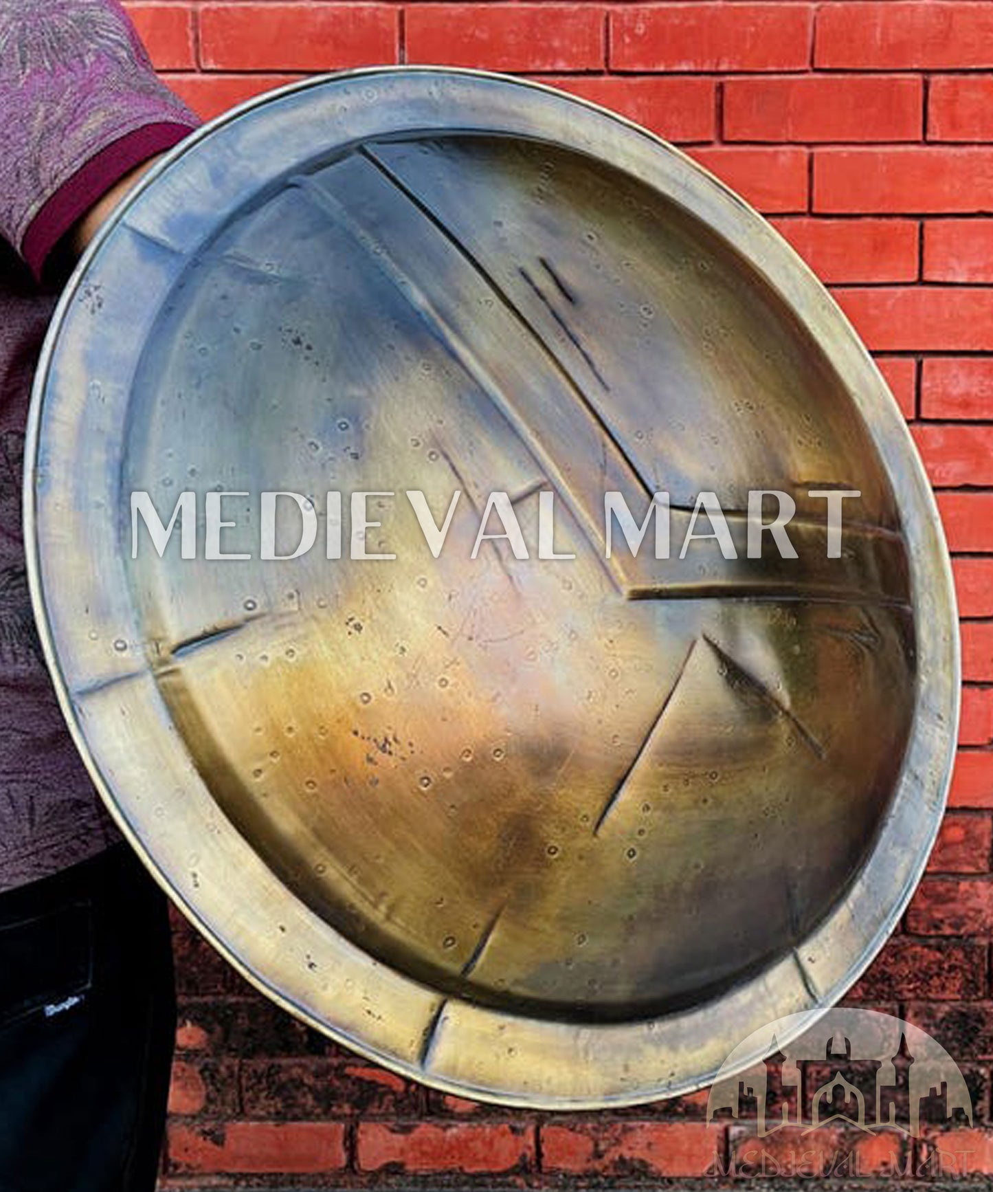 MEDIEVALMART Medieval "300 Moive" Spartan Battle Damage Shield War Finish Halloween Gift for Dad - 300 Props