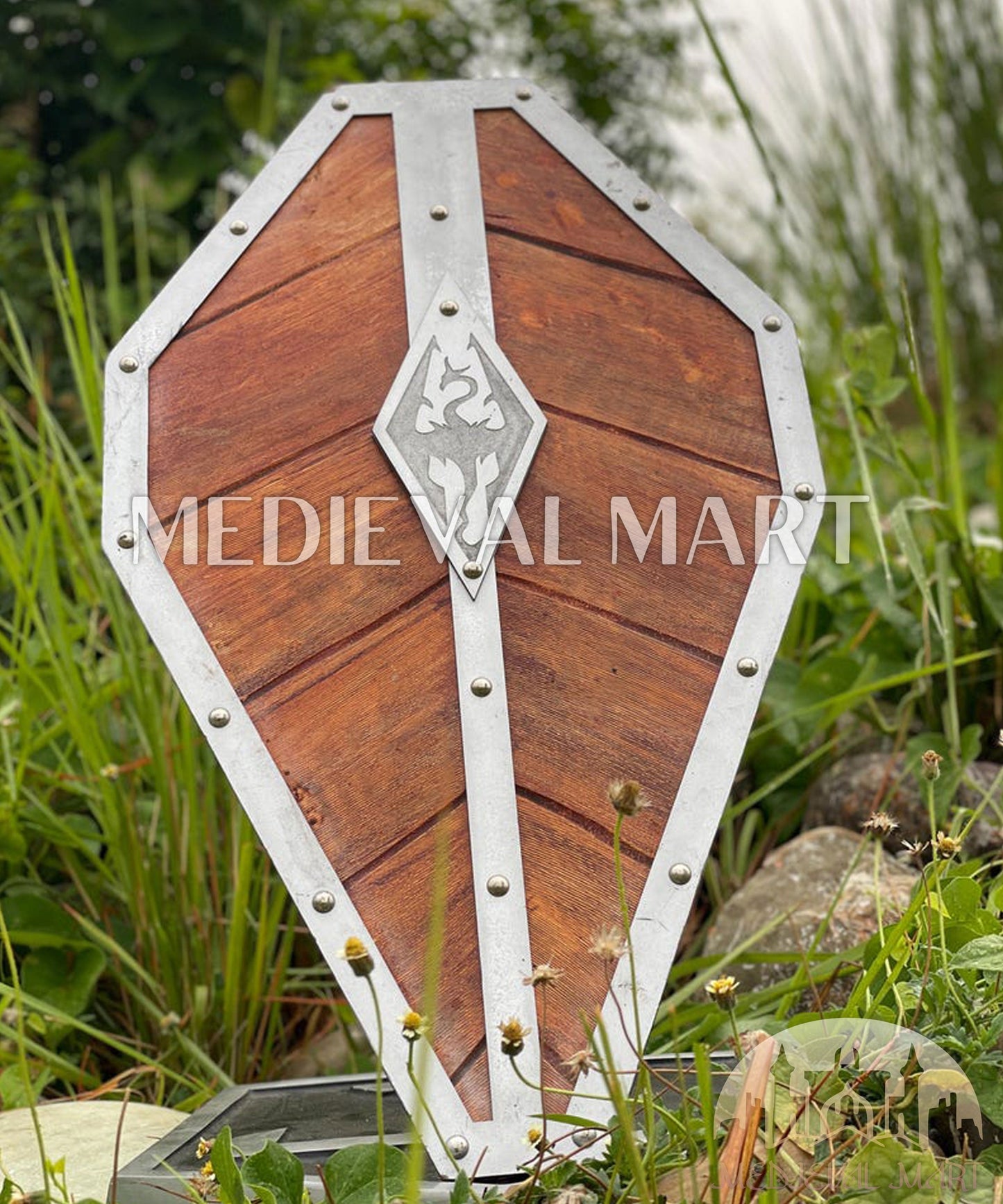 MEDIEVALMART Center Dragon Emblem Fireborn Viking Wooden Shield | Gift for Dad