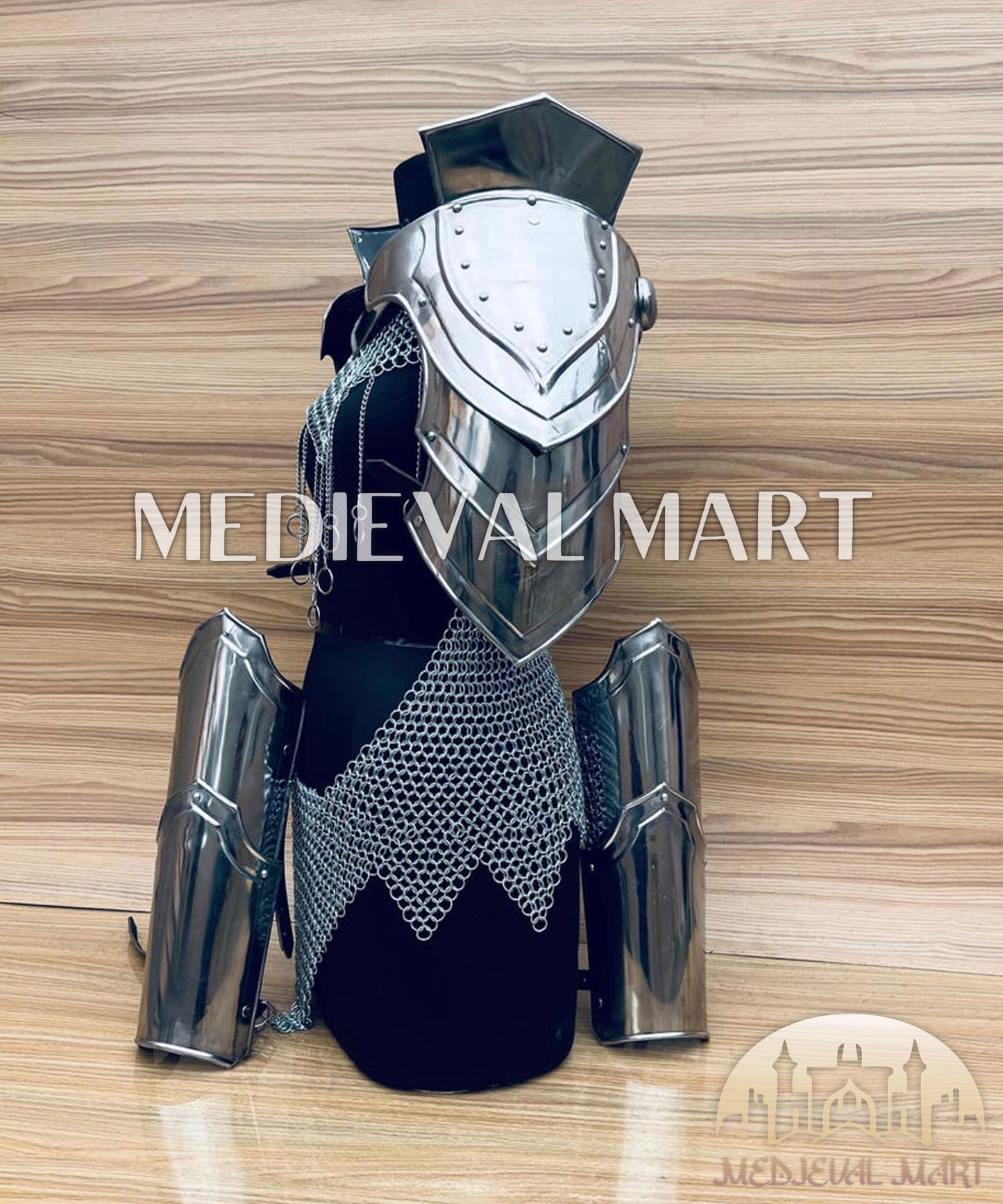 MEDIEVALMART (Isolara Dragonplate) Women’s Armor W/H (Sable Knight) Chainmail + Arms Armor