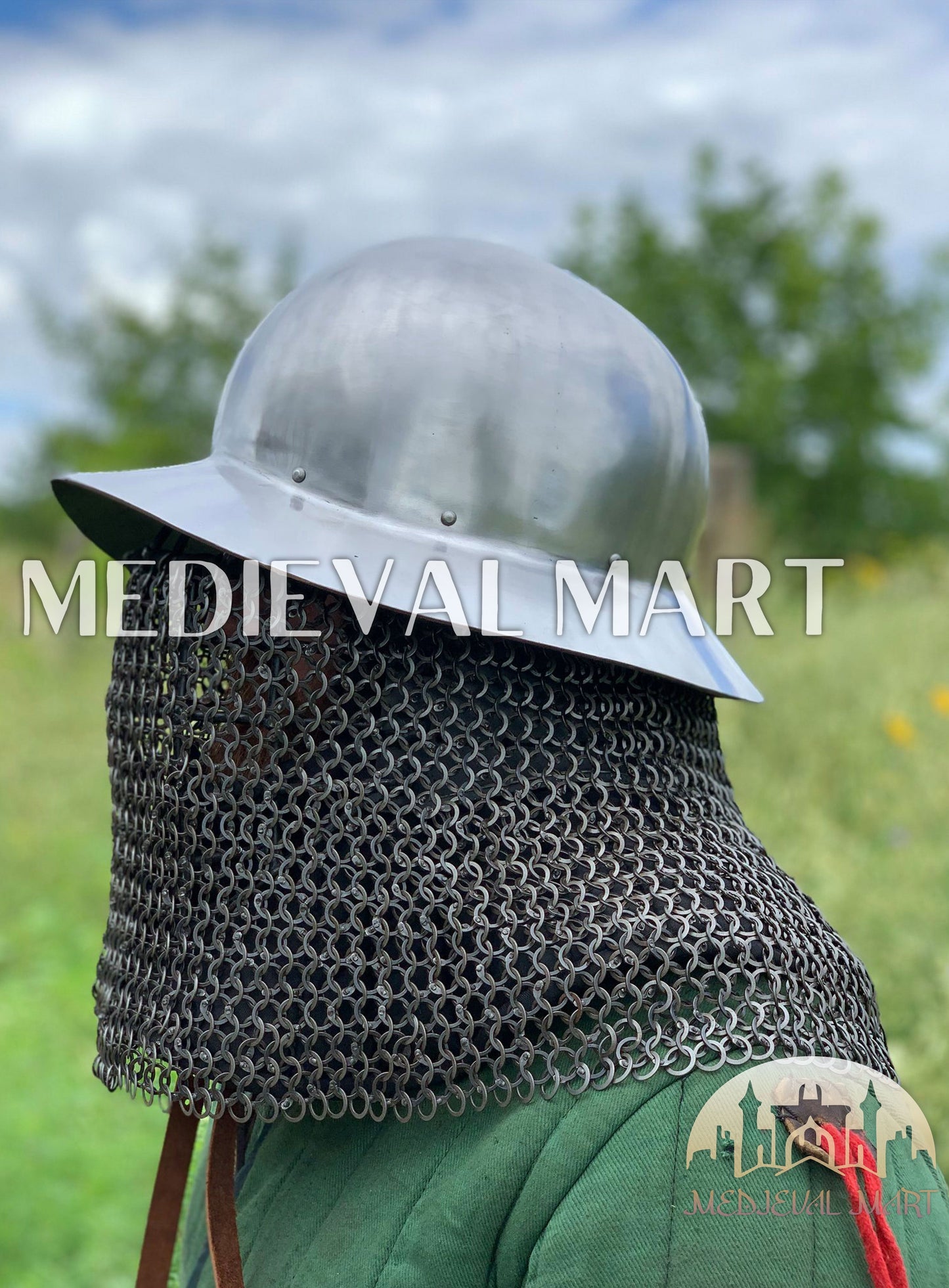 MEDIEVALMART Medieval Mens Celleta Kettle Helmet W/H Chainmail