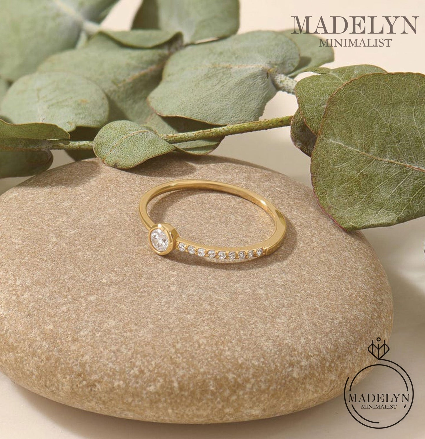 MADELYN MINIMALIST 14k Solid Gold Bezel Diamond Tiny Solitaire Promise Ring for Women | Her Birthday Gift
