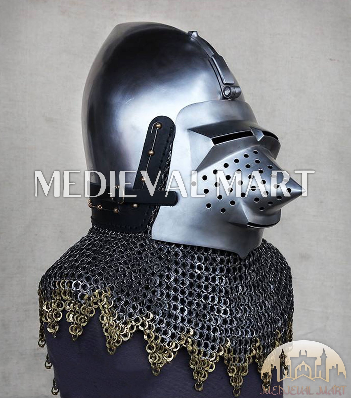 MEDIEVALMART XIV Century Medieval Houndskull "Lorenzo" Bascinet Visor Helmet HMB; IMCF