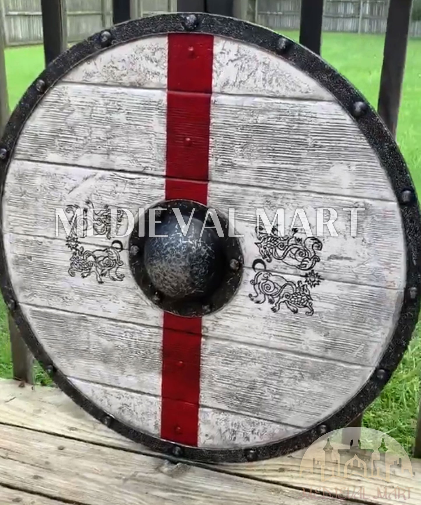 MEDIEVALMART Iconic Viking's Tostig’s Warrior’s Battleworn Viking Wooden Shield | Gifts For Dad