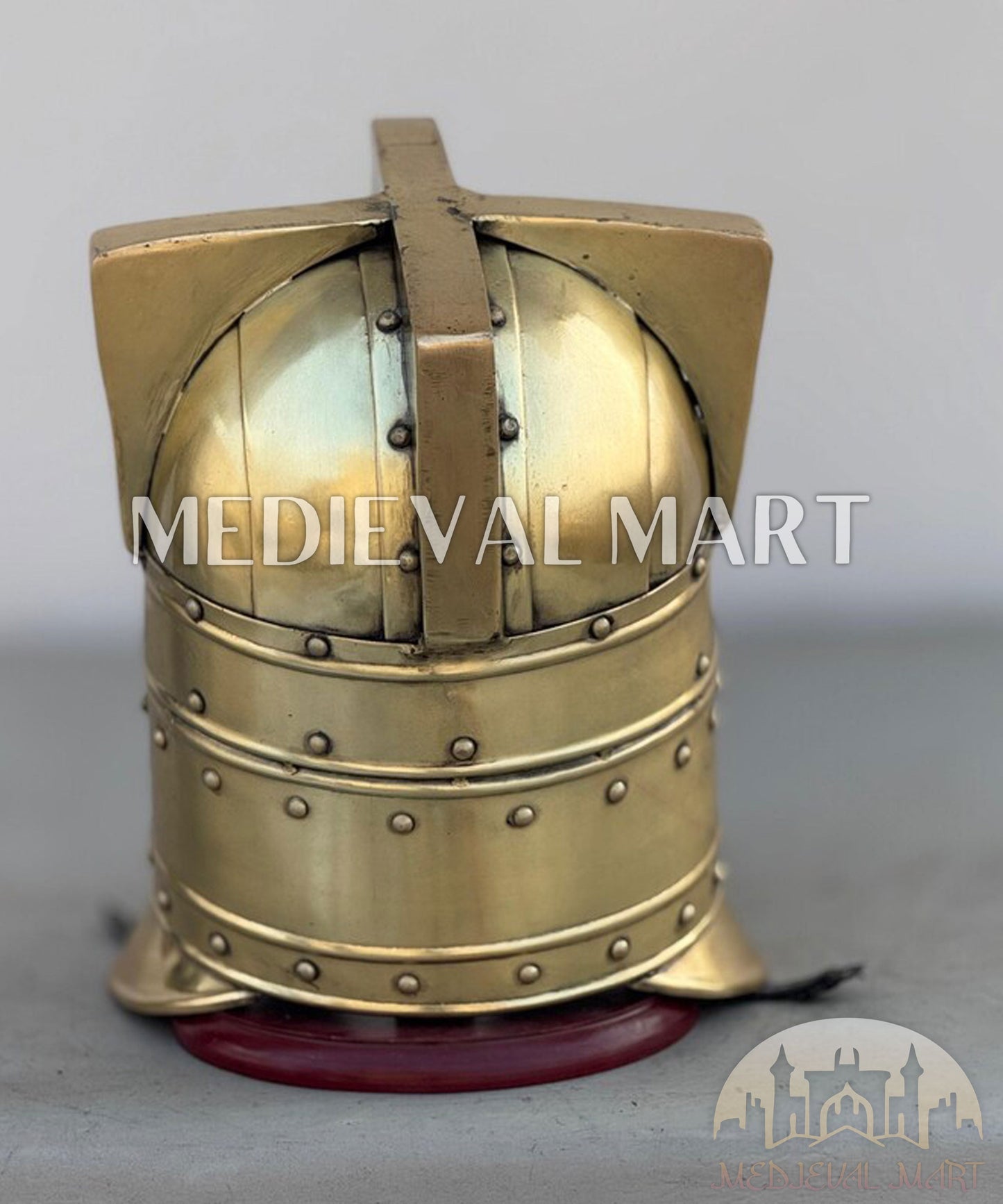 MEDIEVALMART Moria Dwarves Shiny Gold Finished Helmet W/H Free Stand | LOTR Props