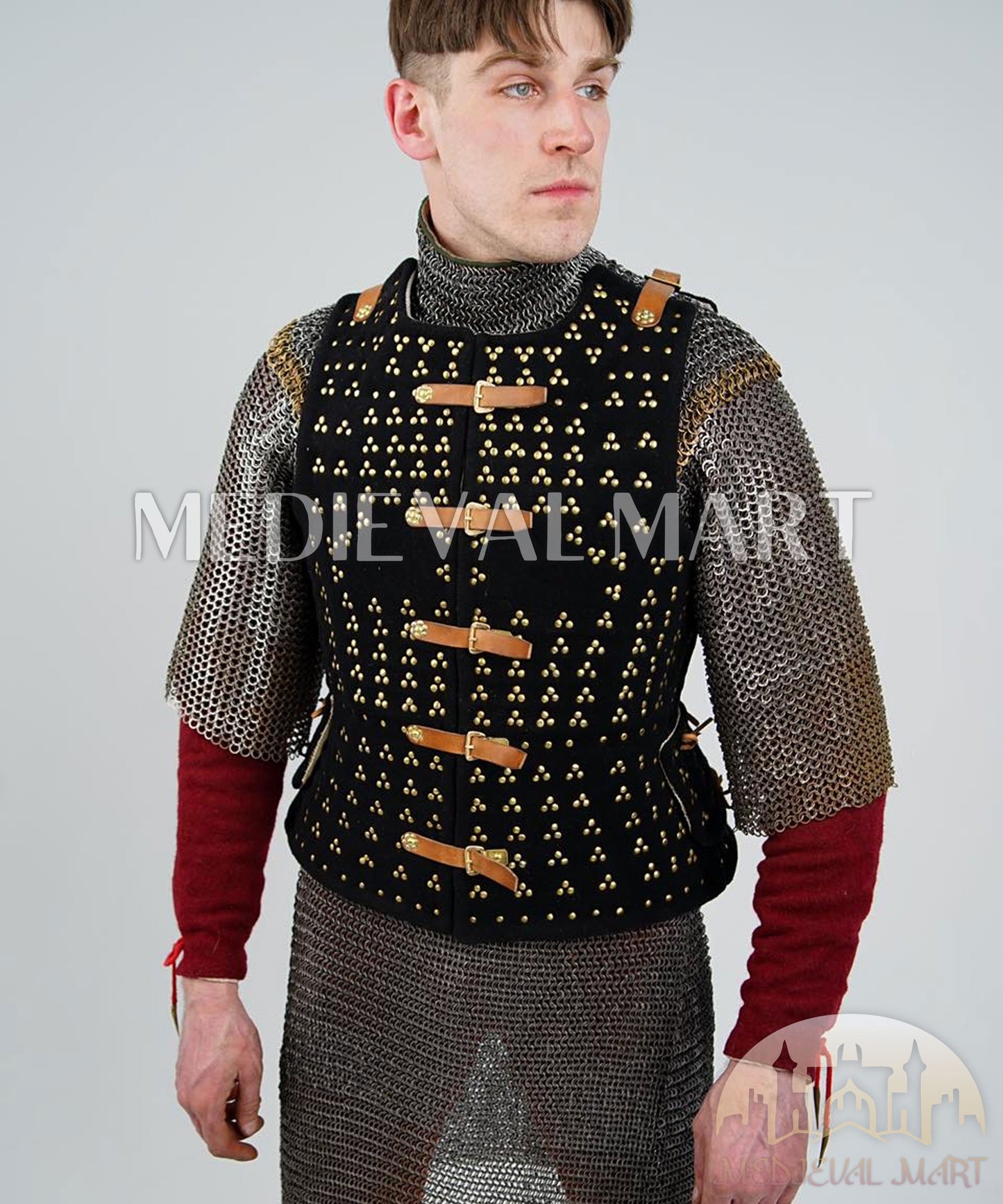 MEDIEVALMART Spanish Simplified Renaissance PREMIUM Black Brigandine Jacket Armor W/H Chainmail LAPR Armor Costume for Unisex or Cosplay