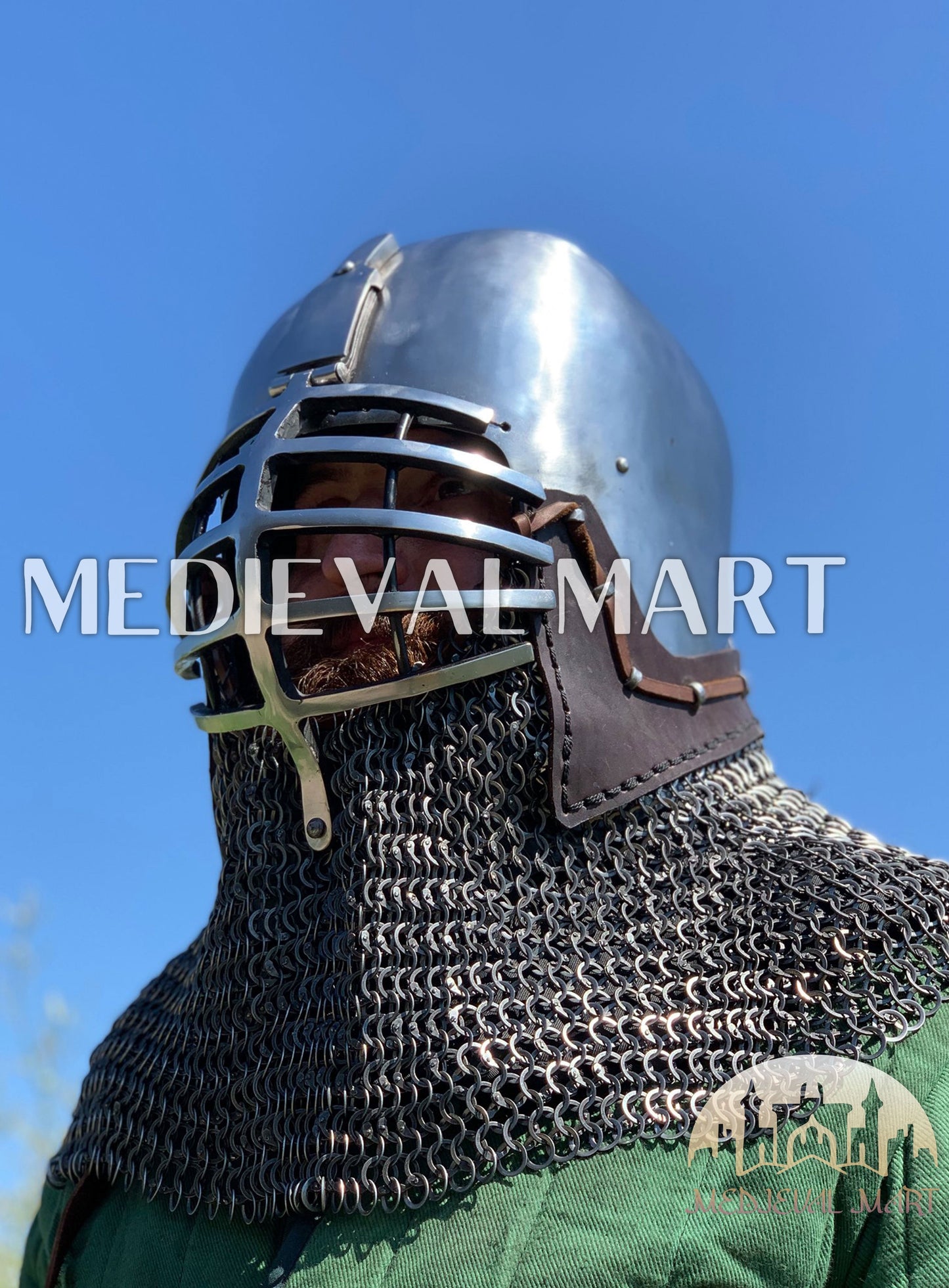 MEDIEVALMART 14th-Century Limited Collection "Wolf Ribs" & "Norman" Bacinet Helmet