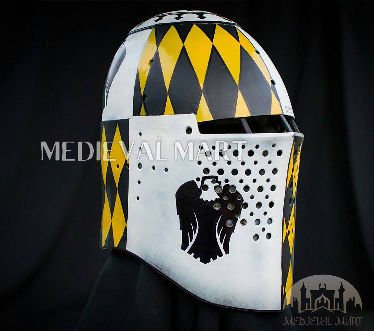 MEDIEVALMART Medieval Knight Armor Crusader Templar Helmet W/H 4 Flag Edition Color full Design