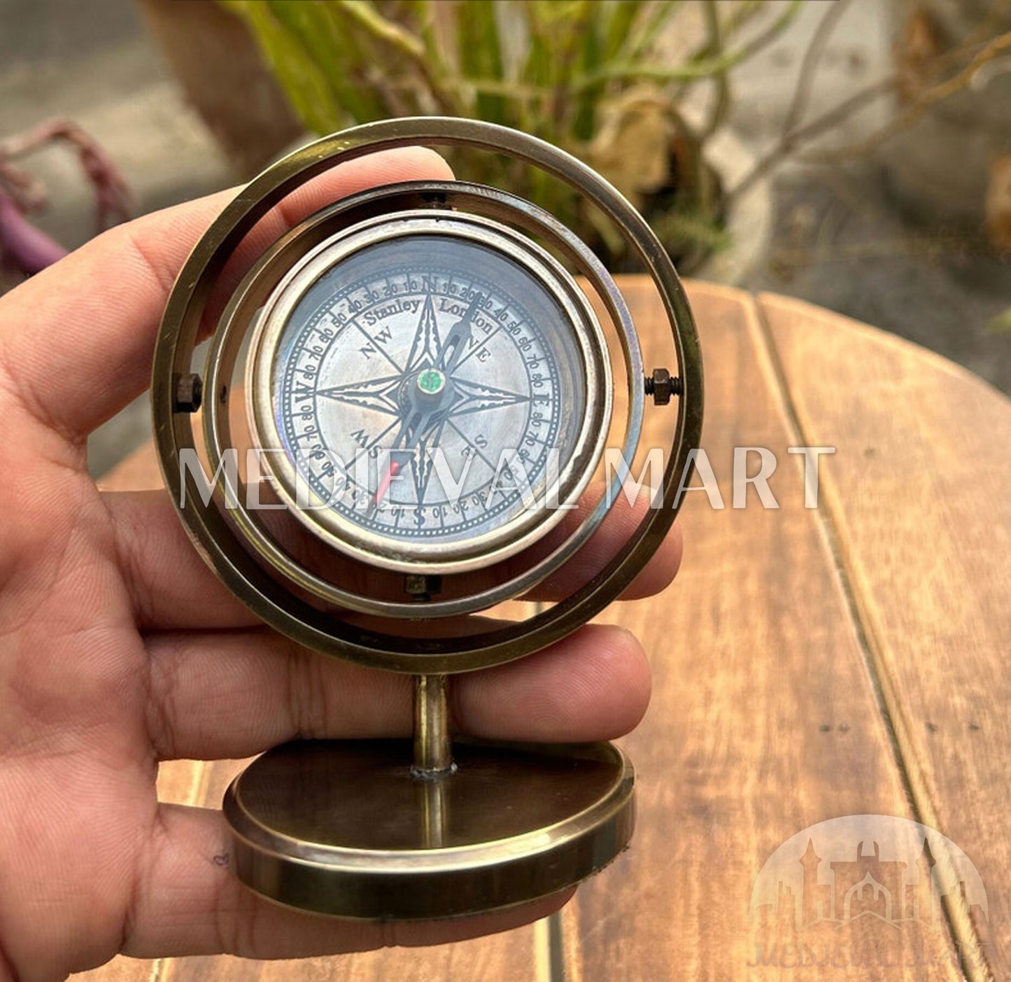 MEDIEVALMART Personalized Antique Gimbal Working Compass Antique Finish | Gift For Her & Him