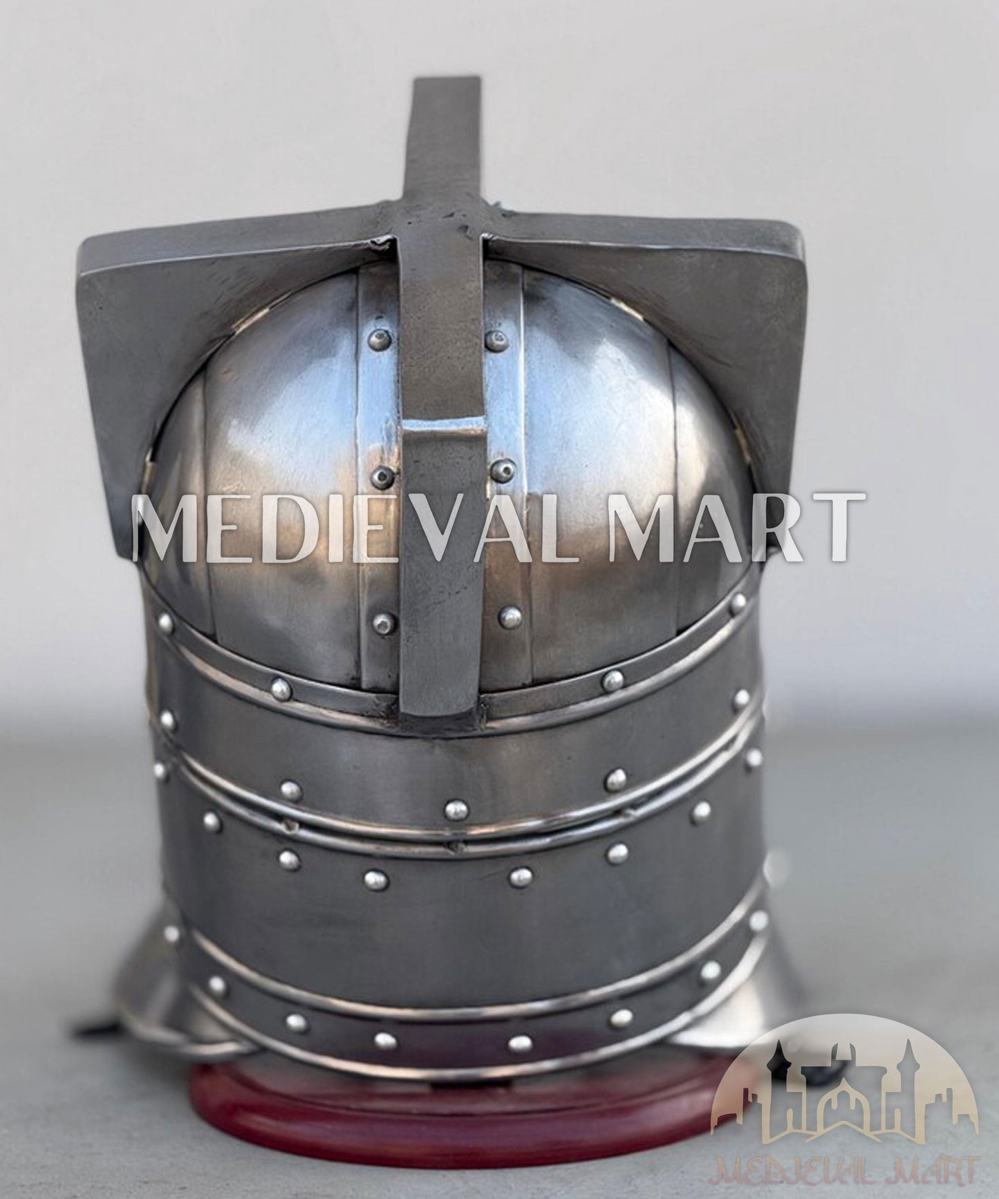 MEDIEVALMART Moria Dwarves Clear Silver Finished Helmet W/H Free Stand | LOTR Props