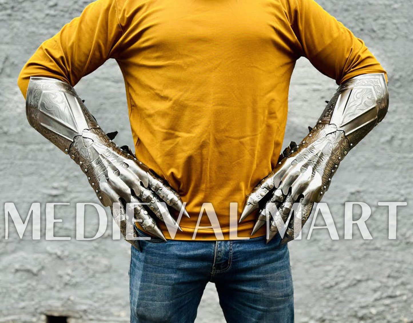 MEDIEVALMART LOTR Ringwraith Nazgûl-Inspired Silver Gauntlet Steel Medieval Armor Gloves