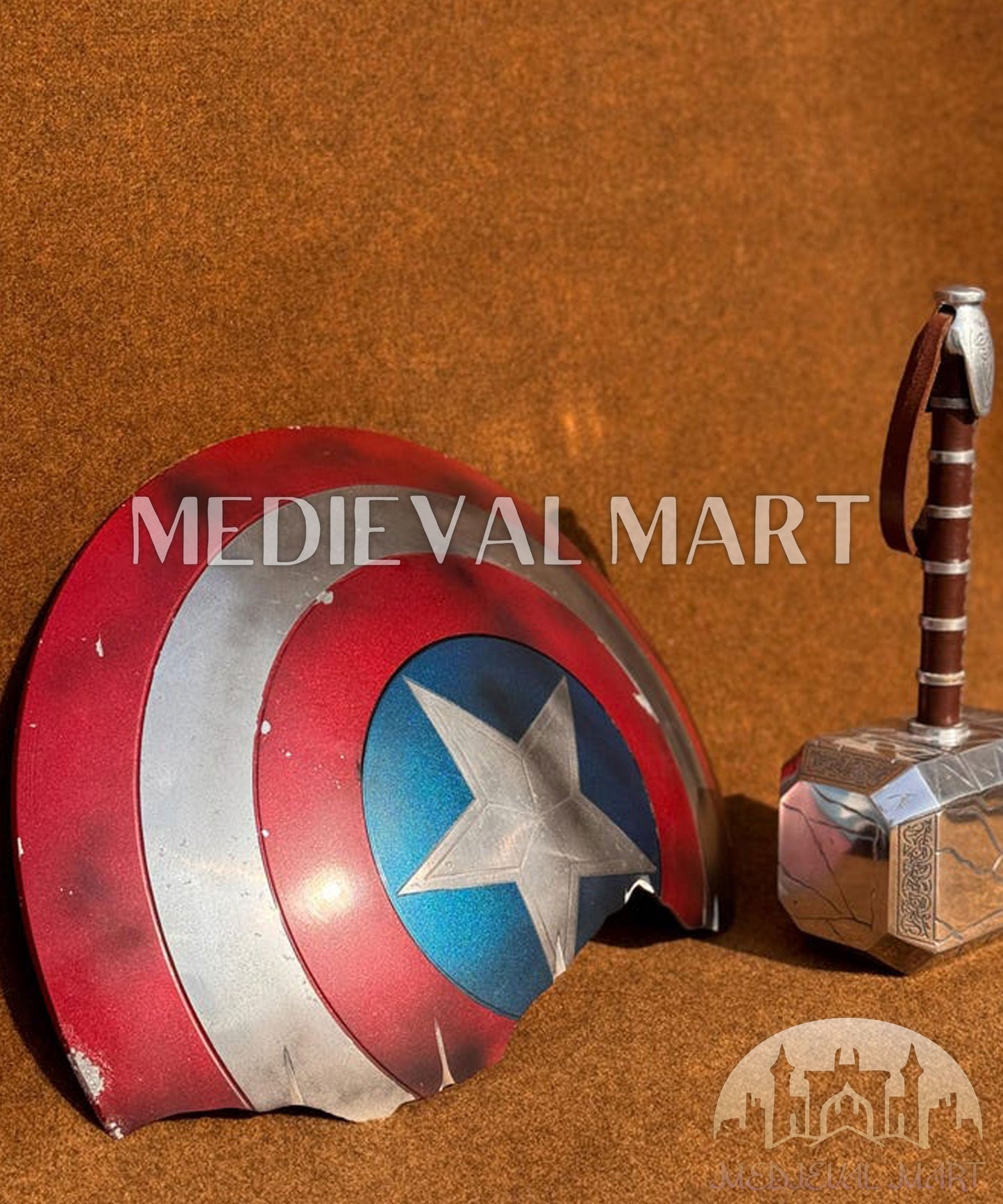 MEDIEVALMART Avengers Endgame Captain America Broken Shield W/H Thor Damage Hamer | Gift for Halloween Day