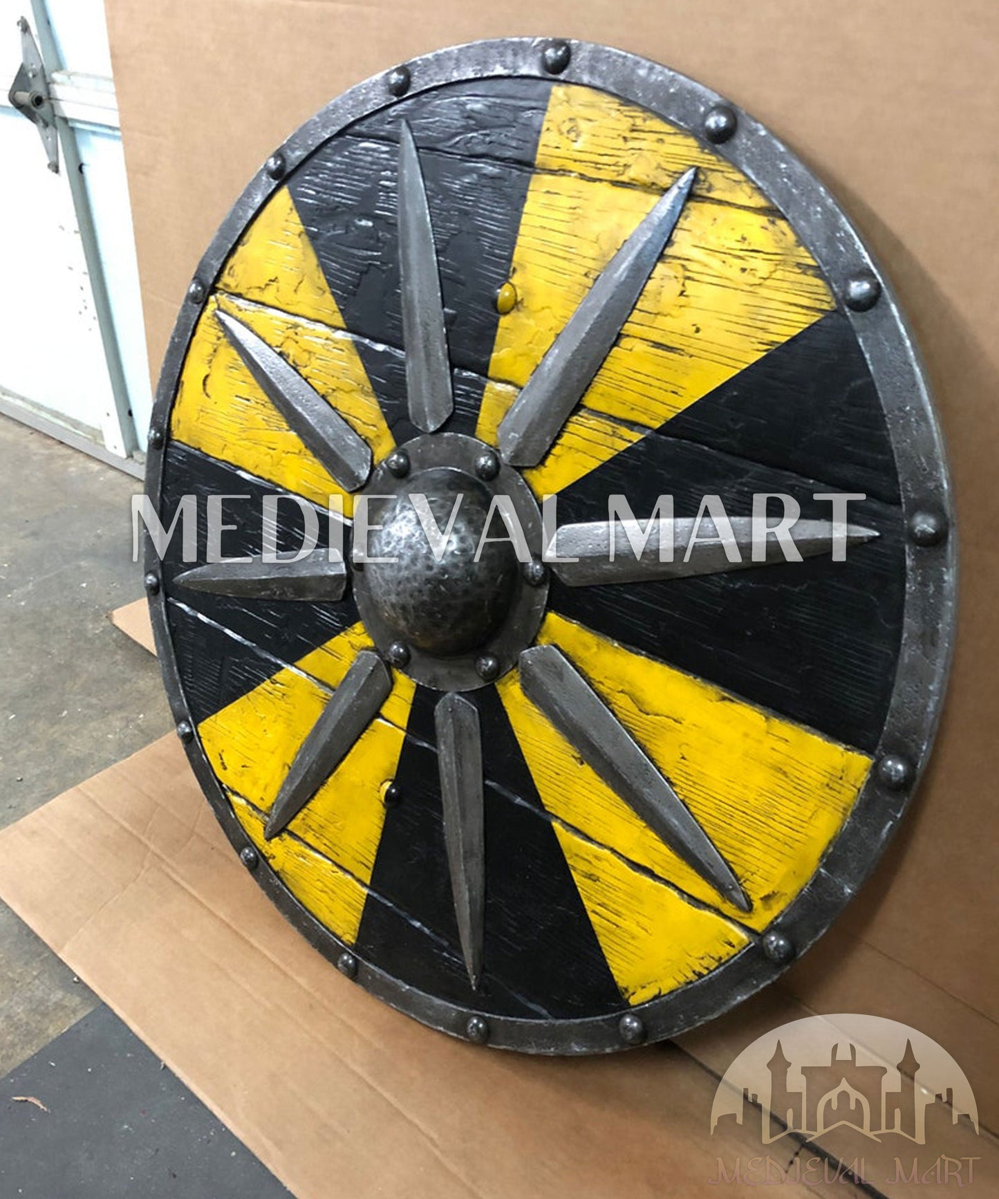 MEDIEVALMART Iconic Viking's Jarl Borg Iron Spikes Battleworn Viking Wooden Shield | Gifts For Dad