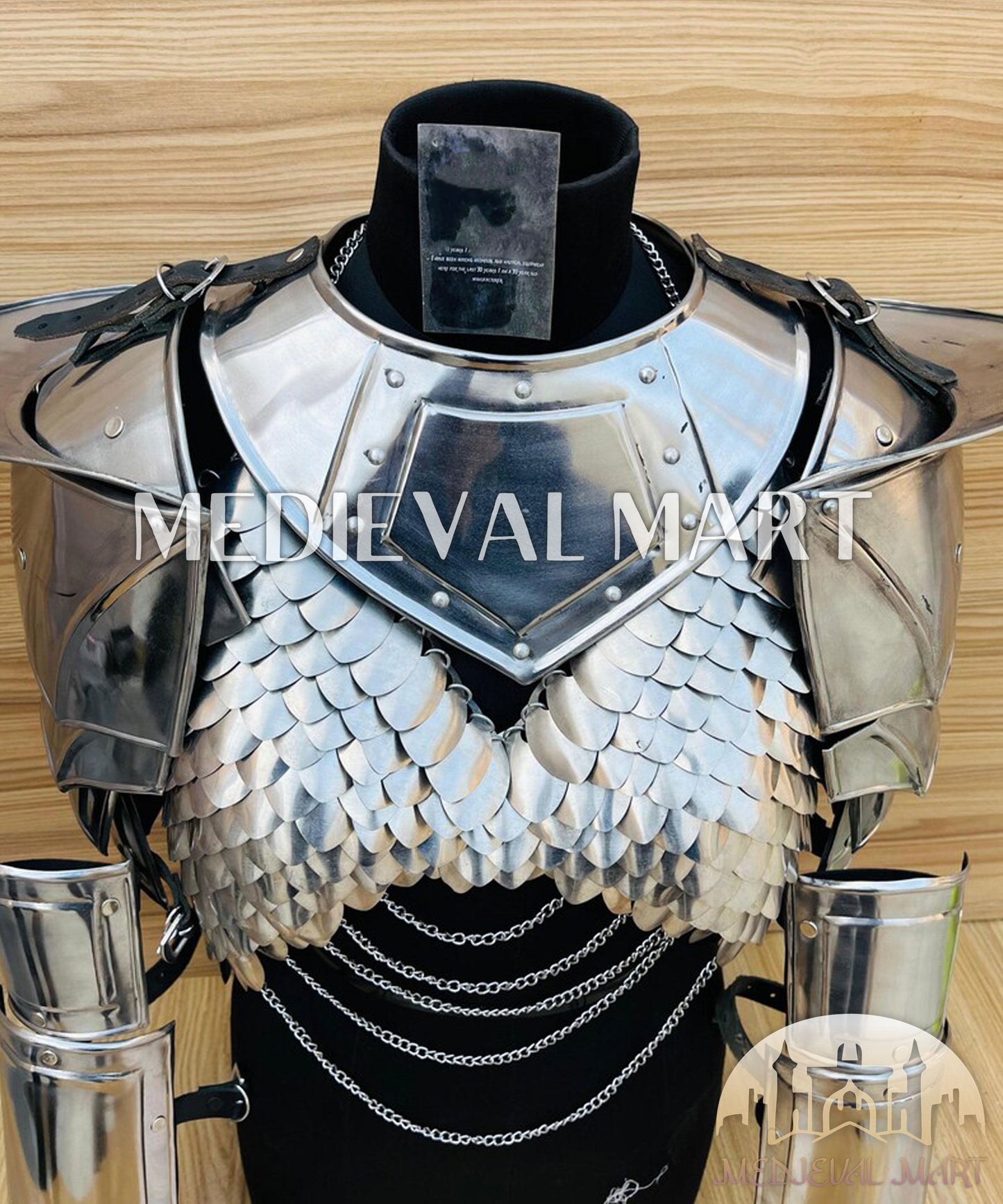 MEDIEVALMART (Velmora Siege) Women’s Armor With (Royal Raven) Bra + Pauldron & Bracer armor