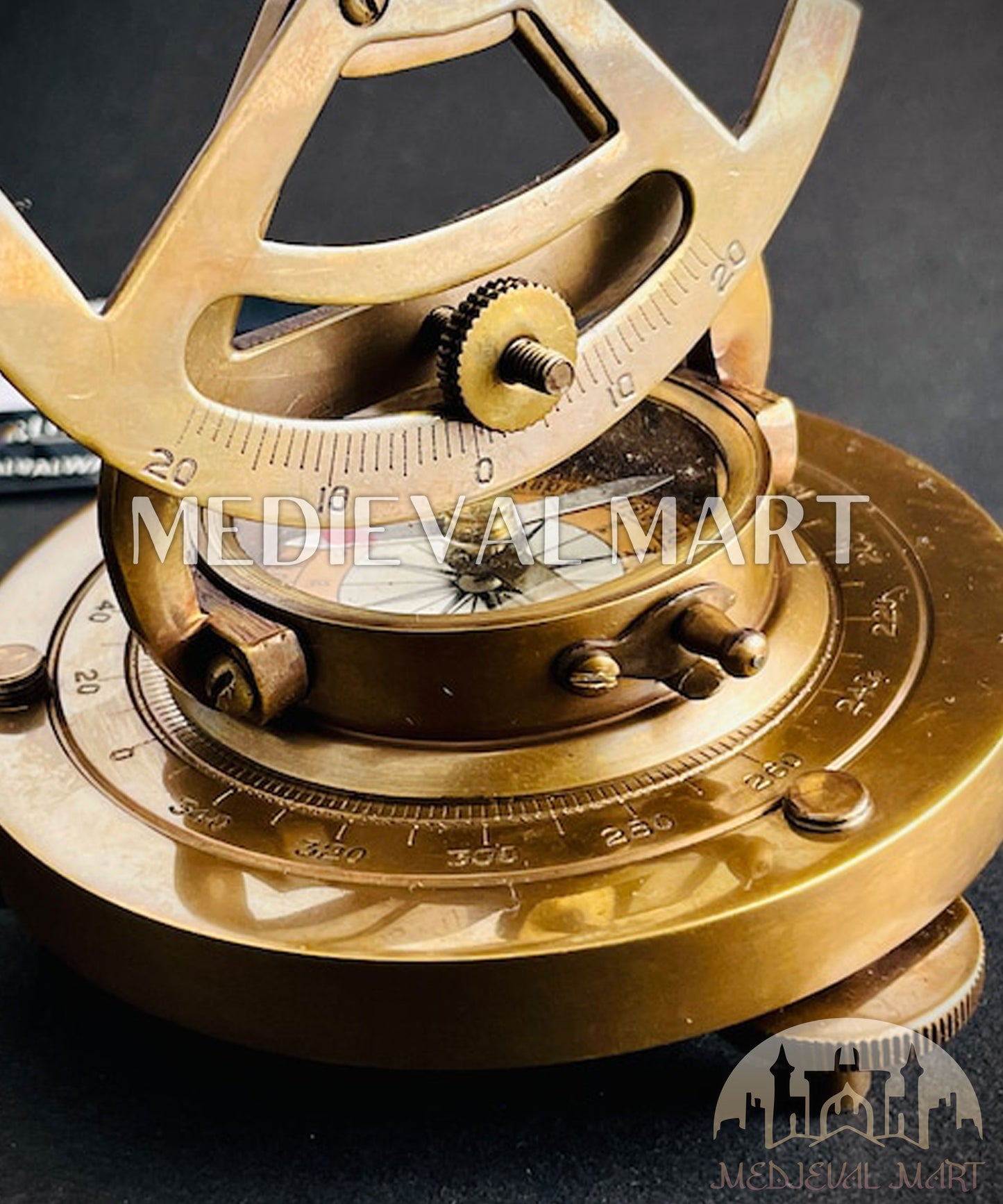 MEDIEVALMART 5" Vintage Brass Theodolite Alidade Compass - Antique Survey Transit Instrument