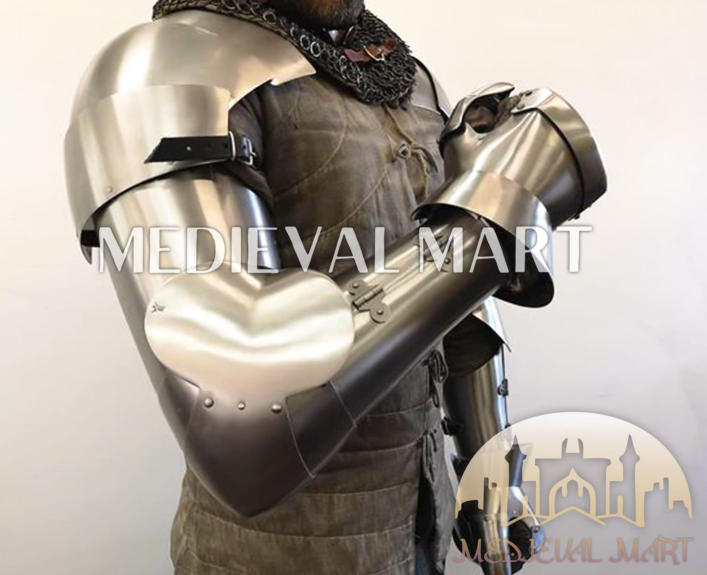 MEDIEVALMART Medieval German Combat Sport Buhurt Battle Full Body Plate Armor Suit with Viking Axe Or Sword