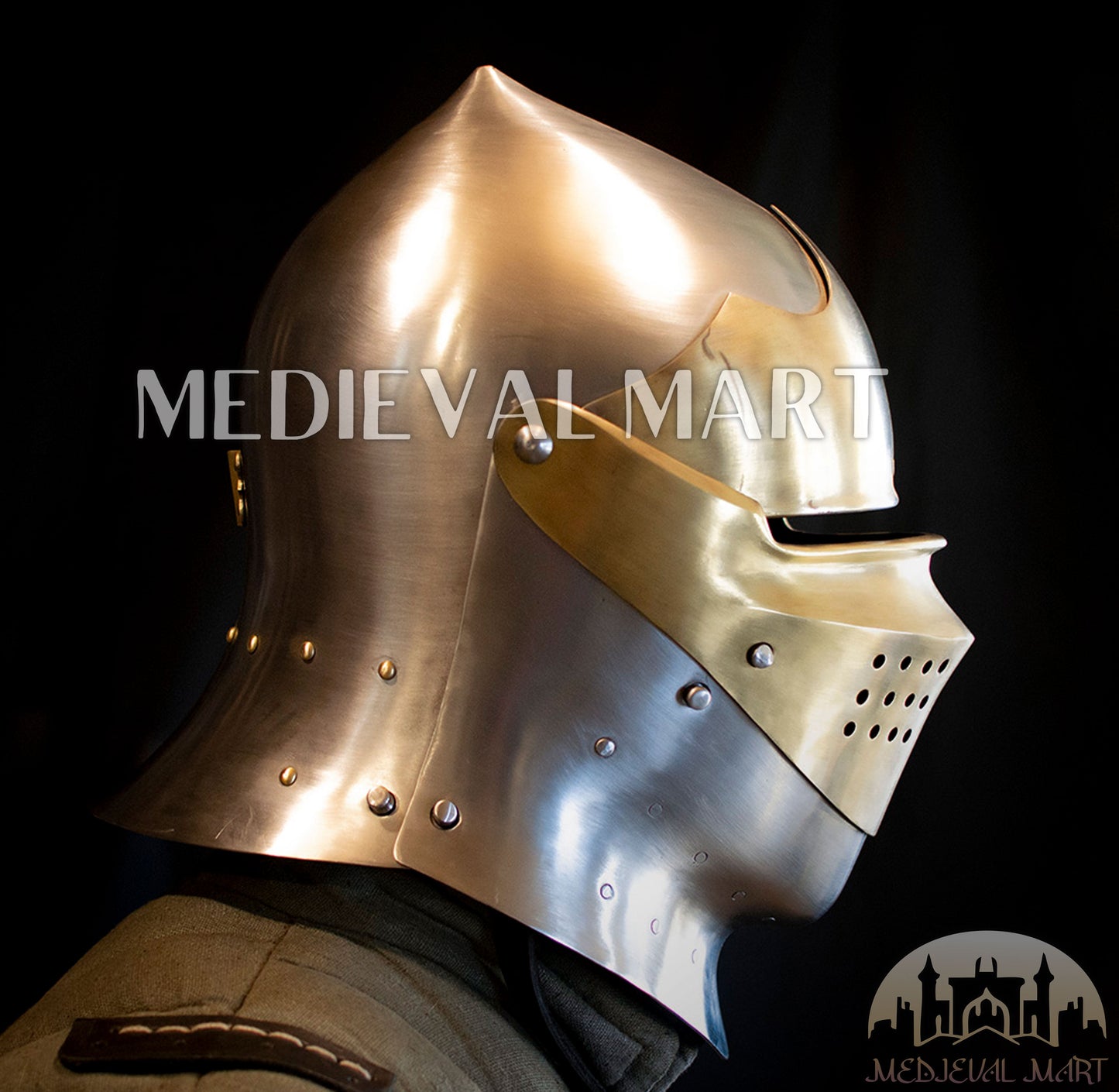 MEDIEVALMART Medieval European knight Closed Griffon Helmet W/H Brass Face Mask