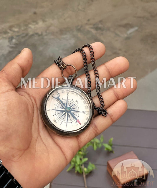 MEDIEVALMART Nautical Custom Engrave Adventure Locket Compass Black Finish W/H Gen-1 Wooden Case| Gift For Dad