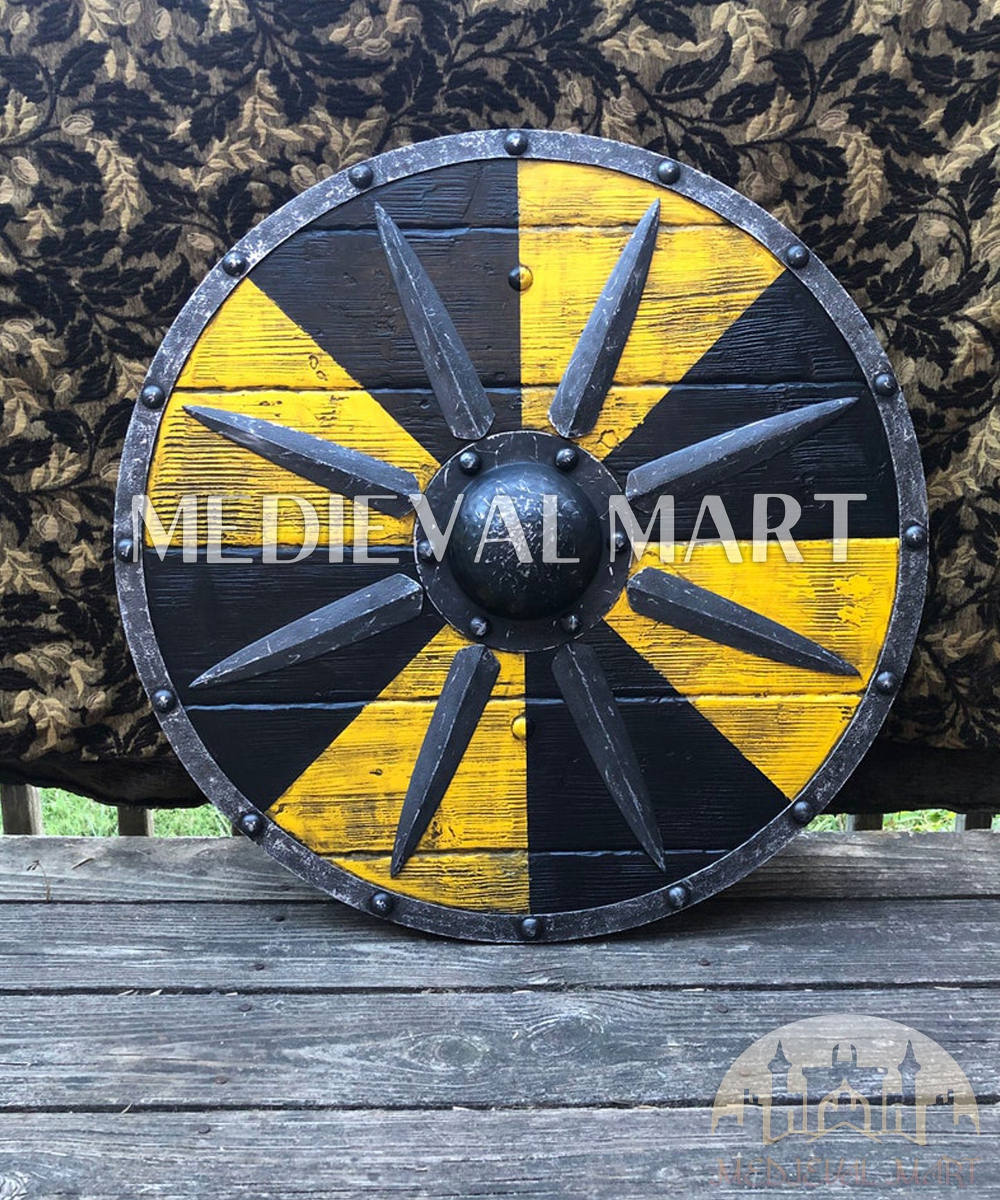 MEDIEVALMART Iconic Viking's Jarl Borg Iron Spikes Battleworn Viking Wooden Shield | Gifts For Dad