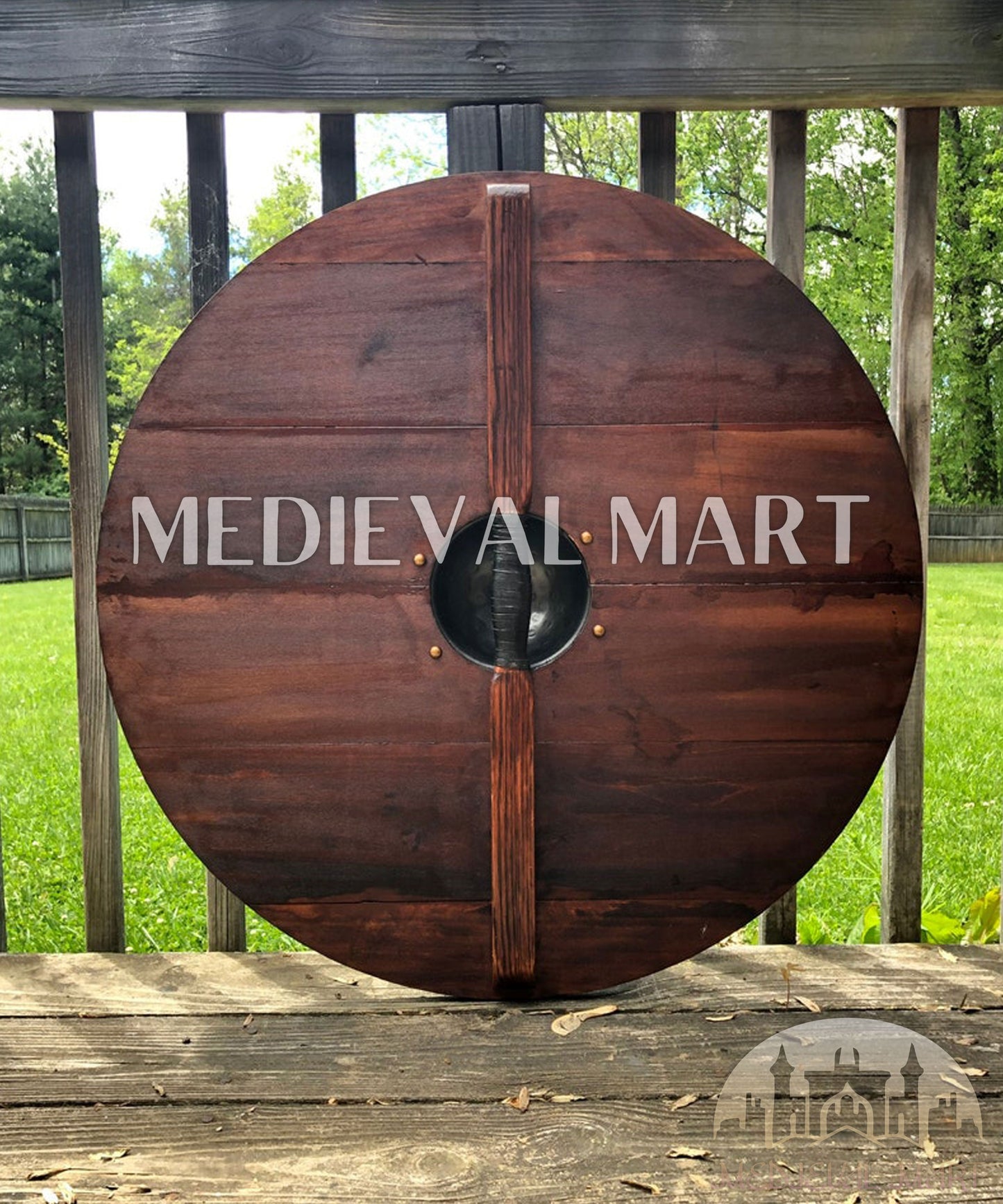 MEDIEVALMART Iconic Viking's Valhalla Black/gray Ivar the Boneless Iron Spikes Battle’s Viking Wooden Shield | Gifts For Dad