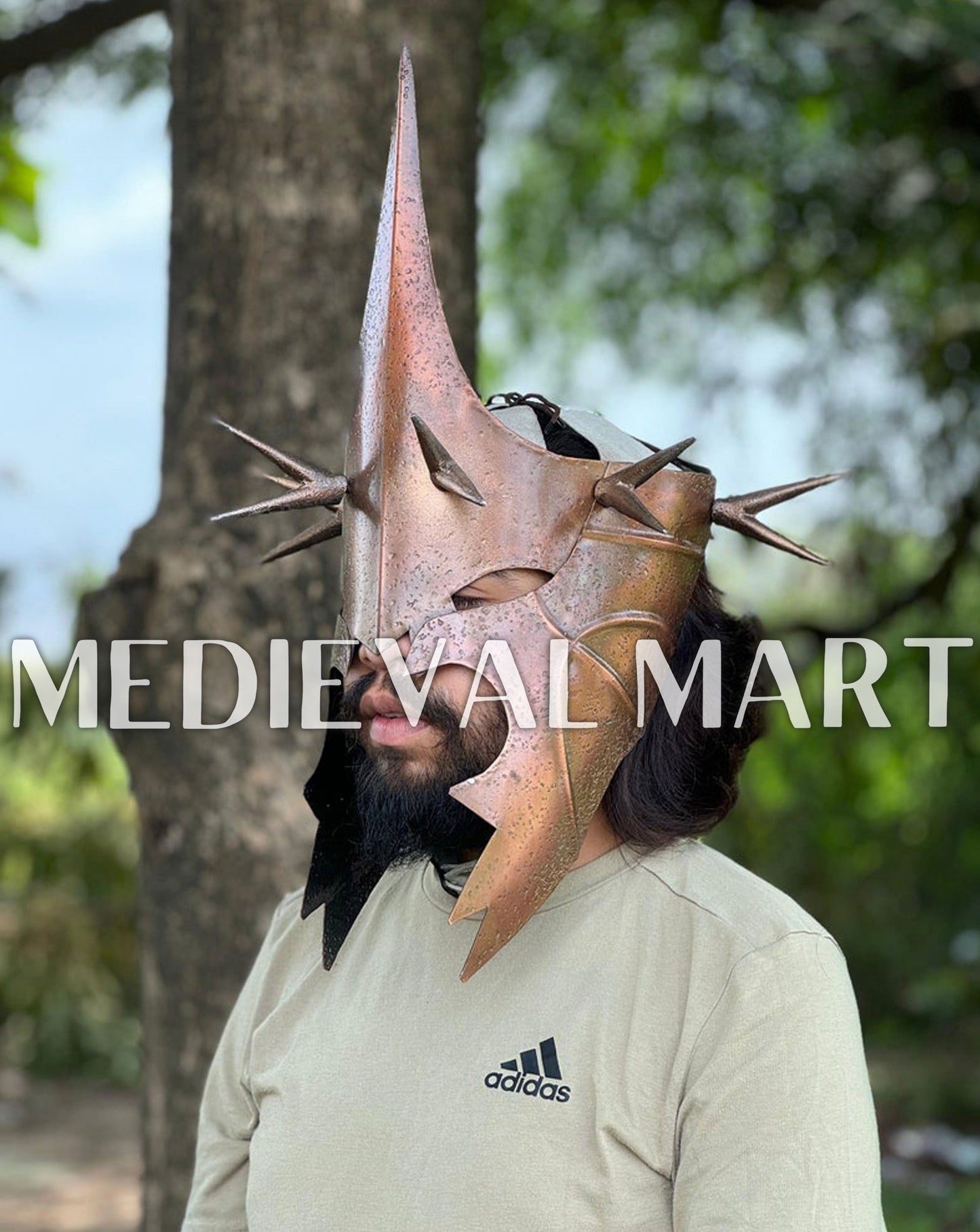 MEDIEVALMART Bronze Finish Nazgul Helmet W/H Free Stand | LOTR Props