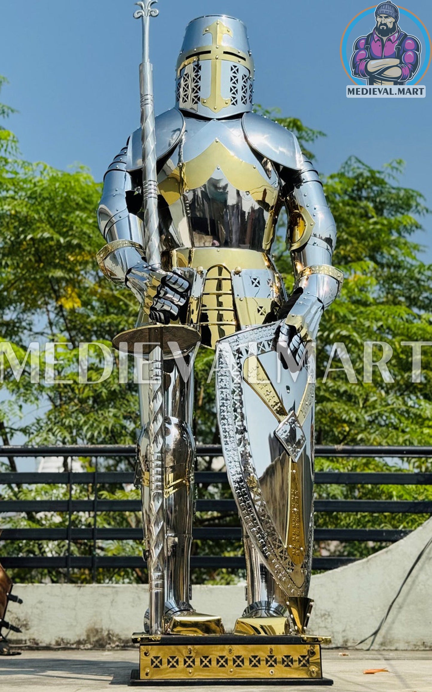 MEDIEVALMART Medieval Knight Brass Finish European Armor Suit
