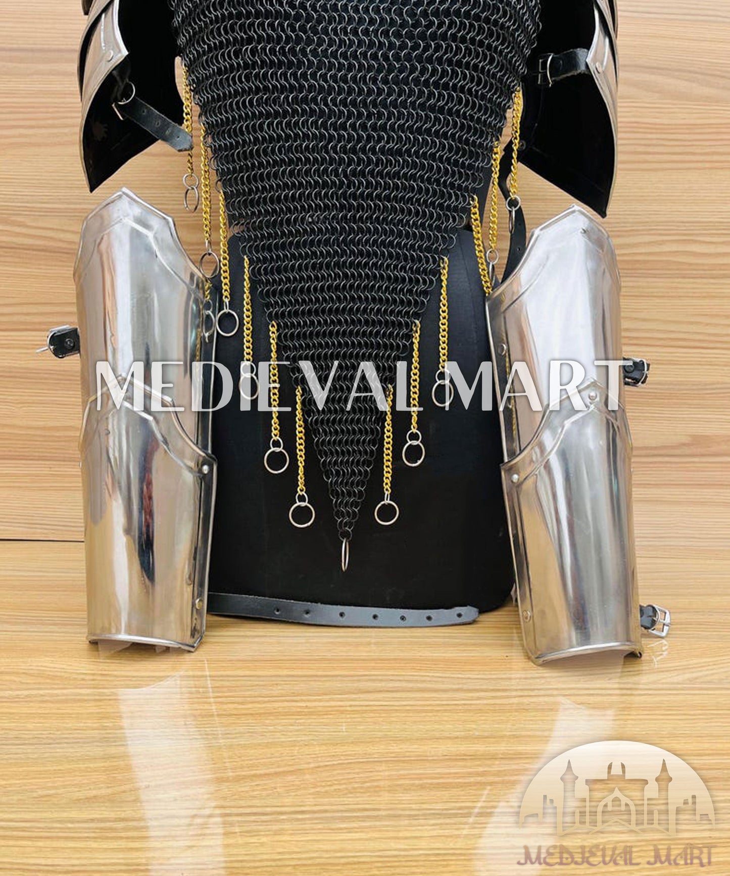 MEDIEVALMART (Isolara Dragonplate) Women’s Armor W/H Black (DragonFang) Chainmail + Arms Armor